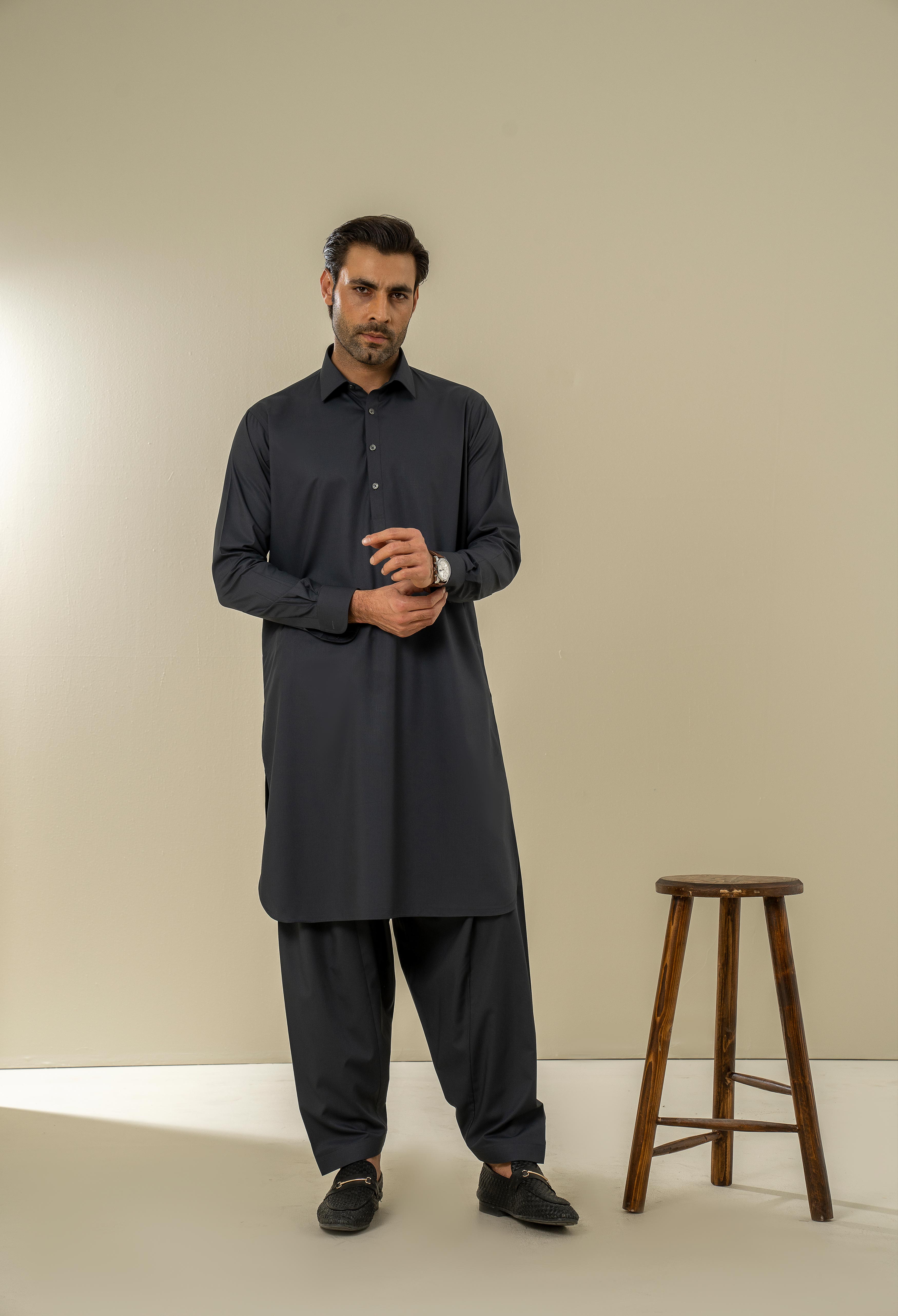 Iron Grey Plain Kameez Shalwar