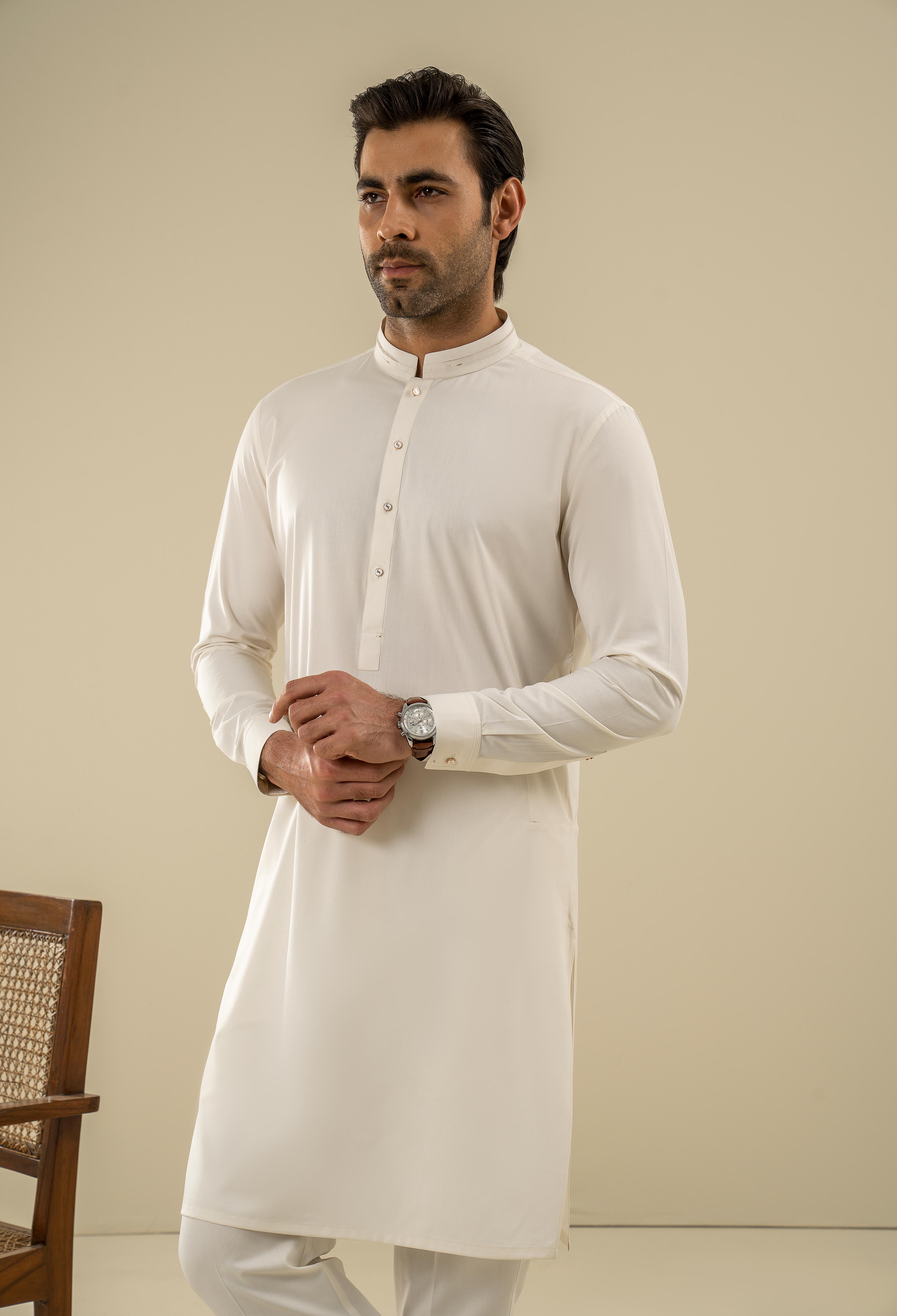 Butter Milk Detailing Kurta Pajama