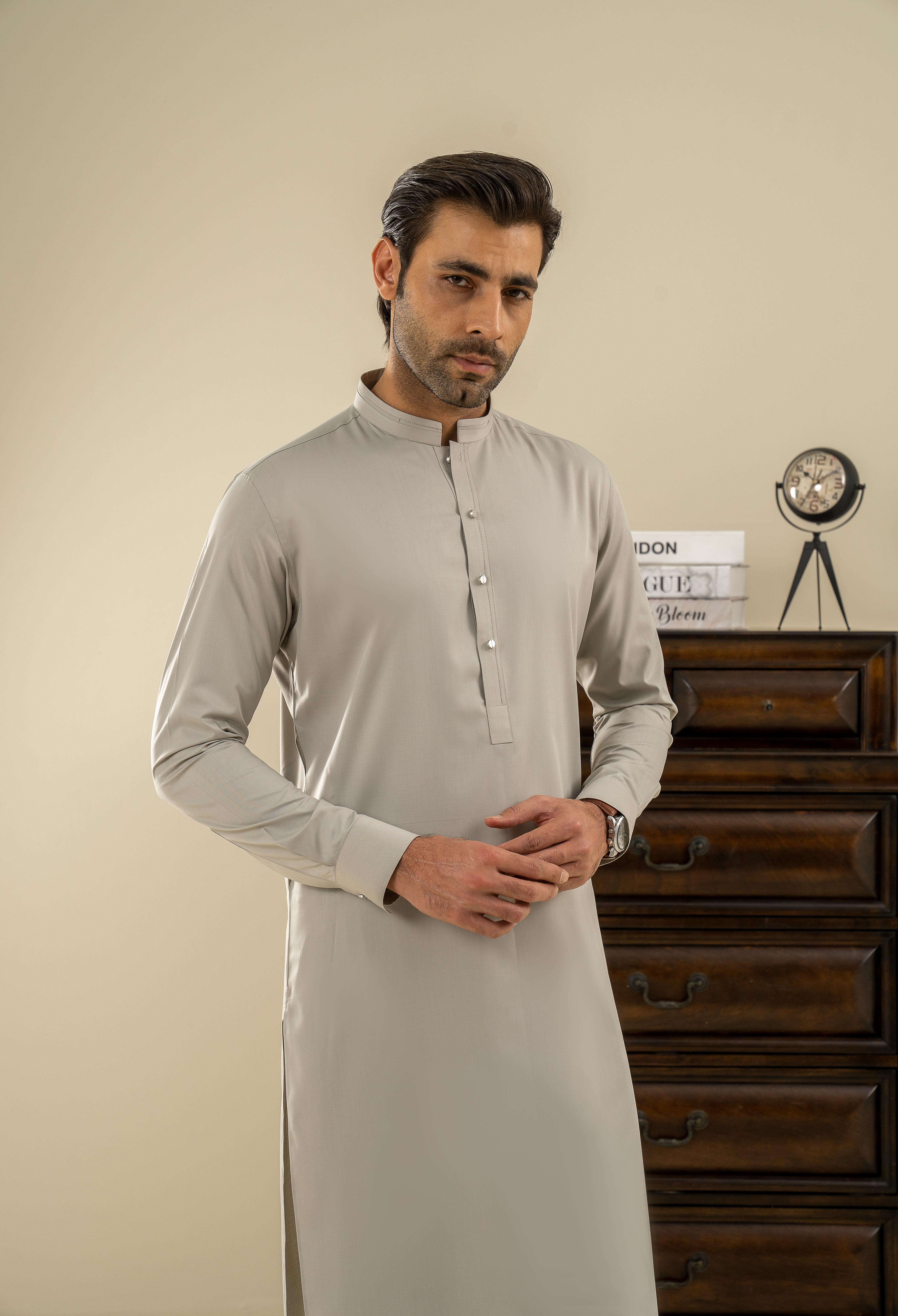 Ash Grey Detailing Kameez Shalwar