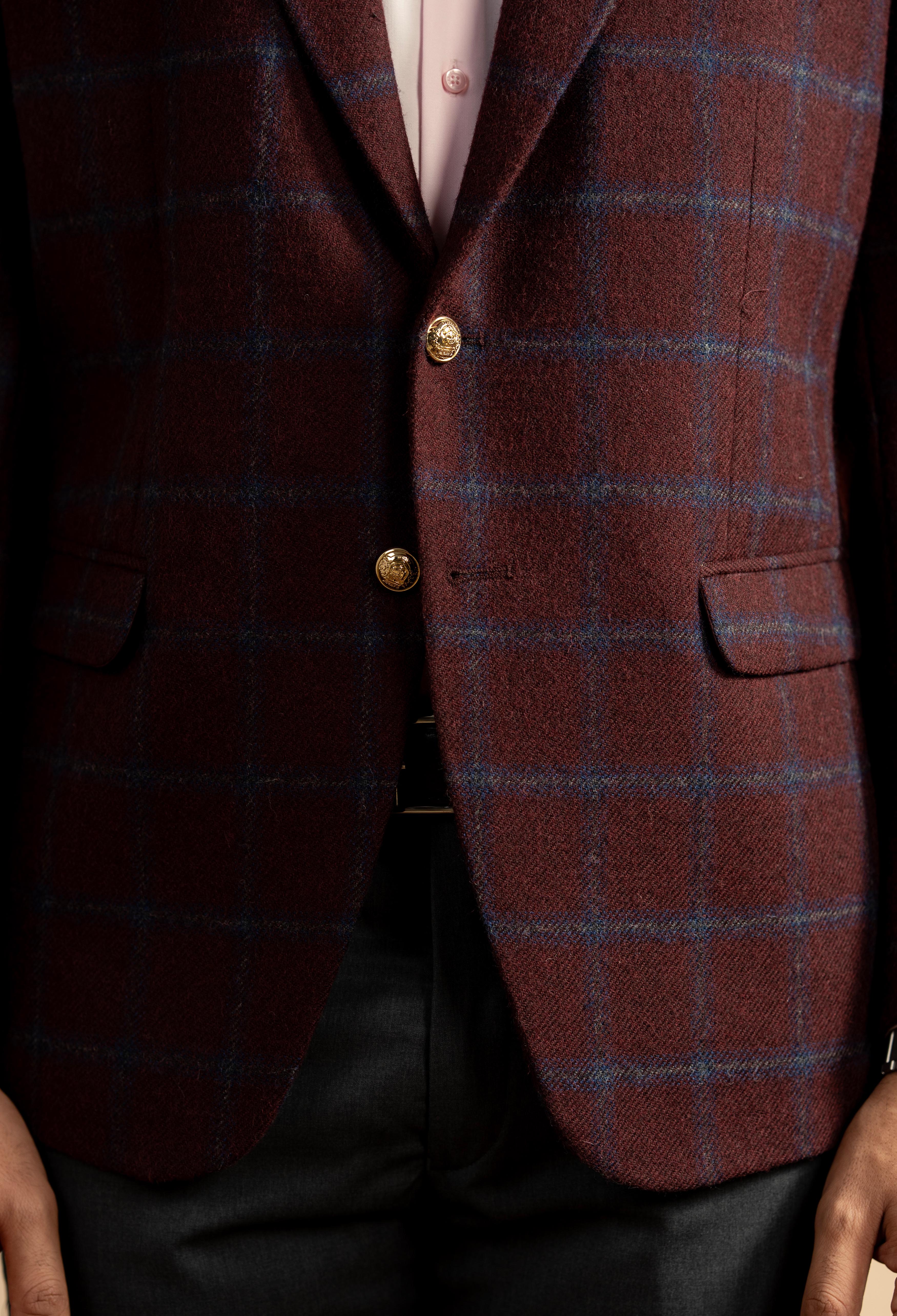 Pastel Maroon Check Tweed Blazer