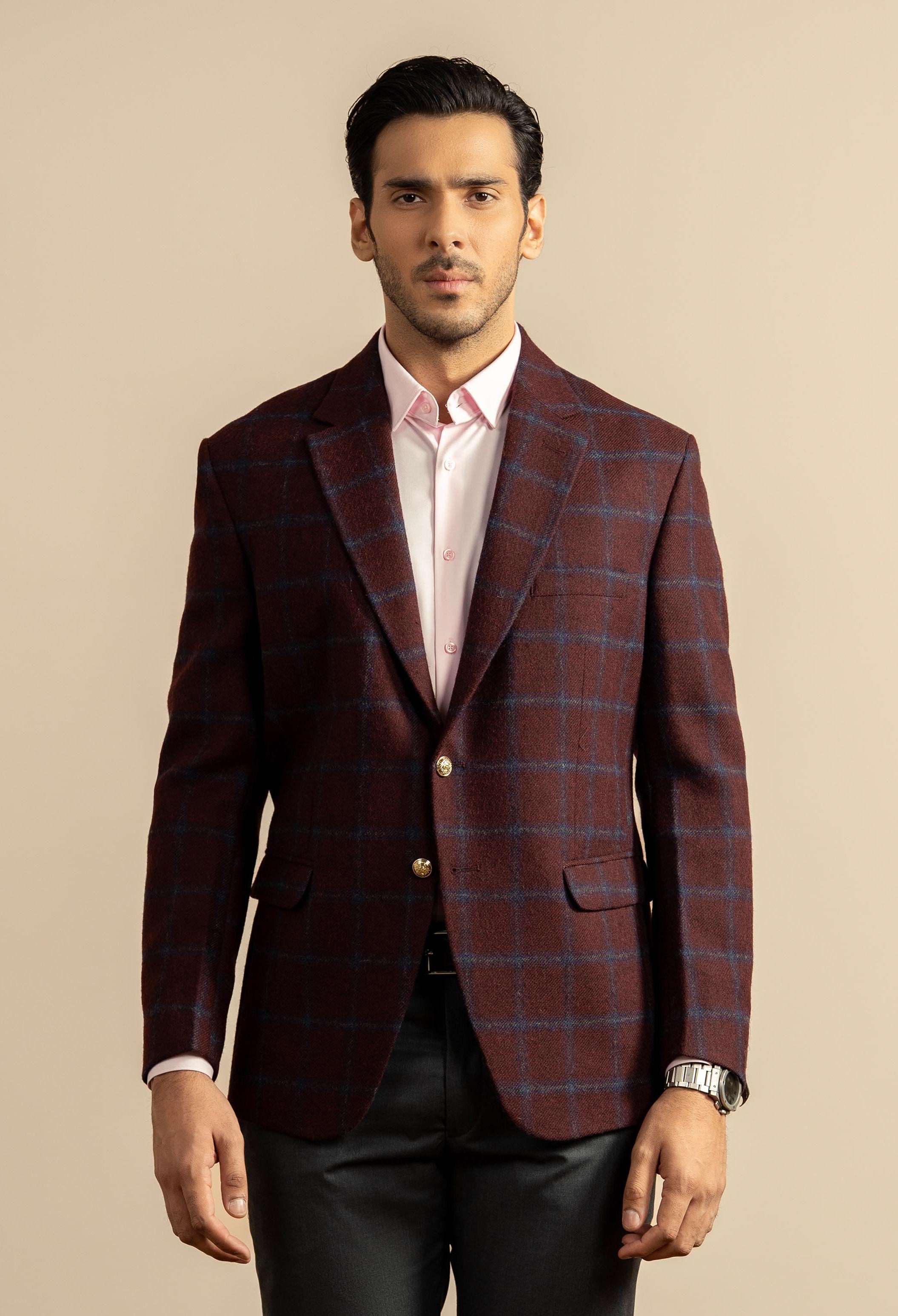 Pastel Maroon Check Tweed Blazer