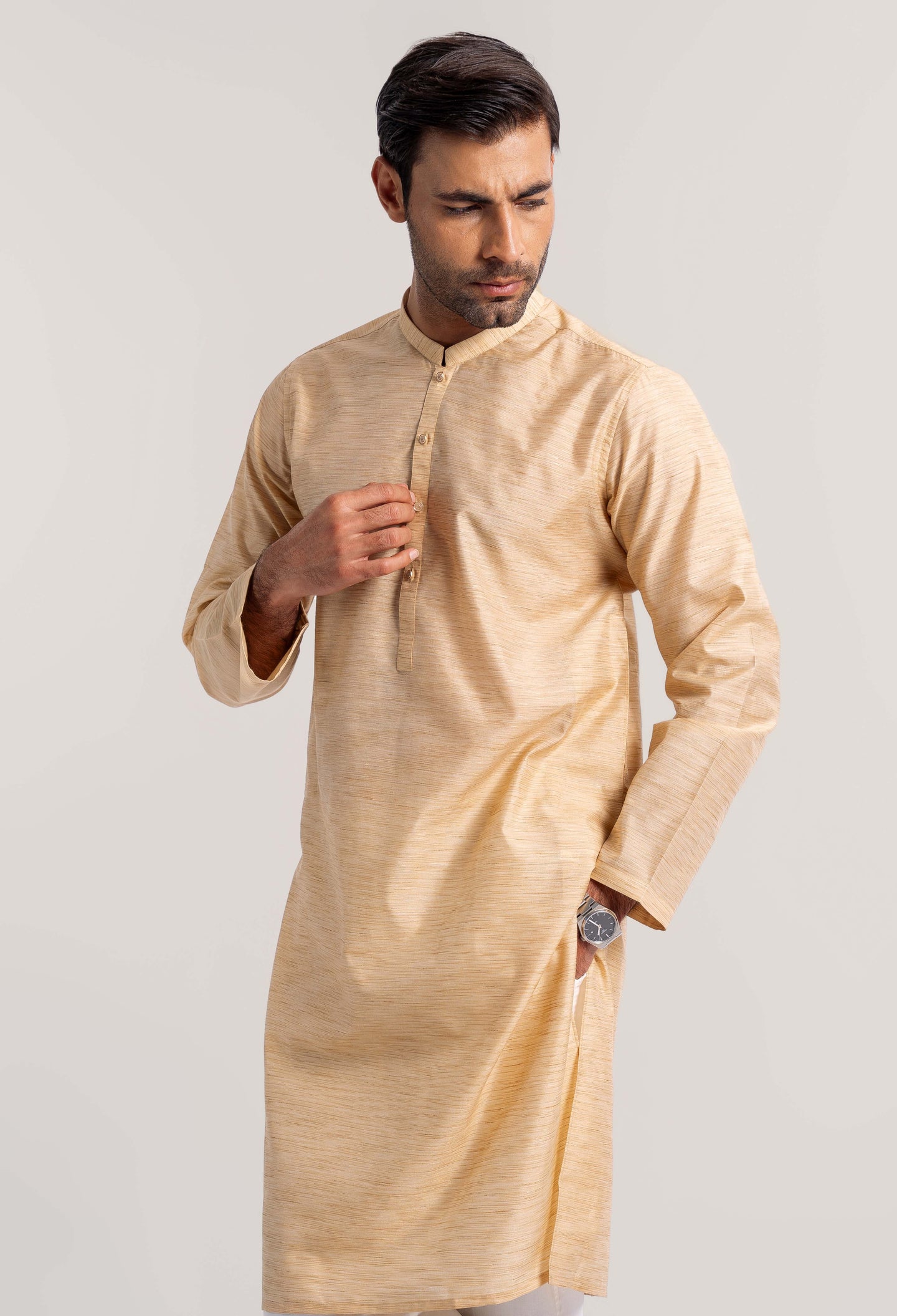 Lira Silk-Beige Khaki Kurta