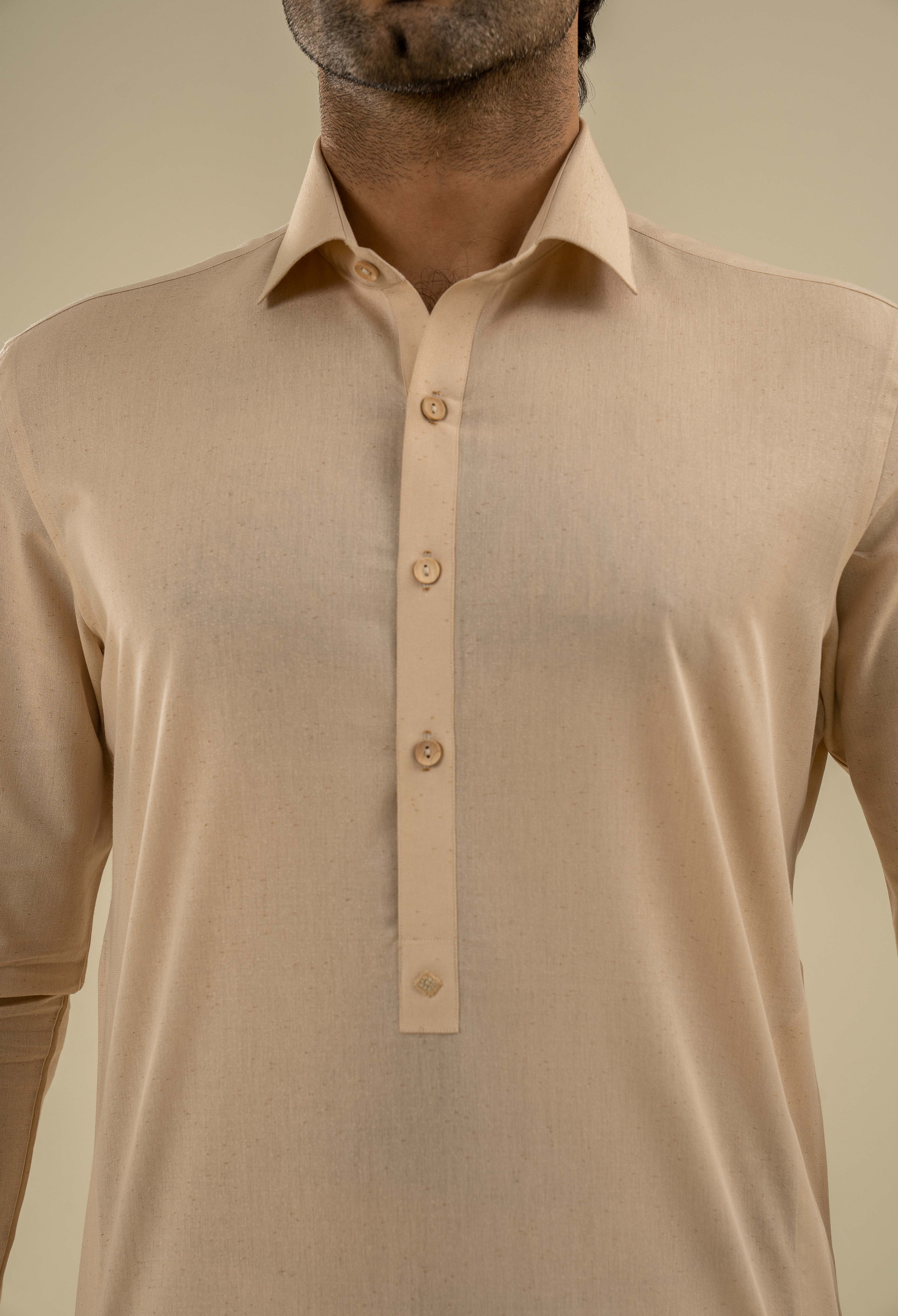 Linen Beige Detailing Kameez Shalwar