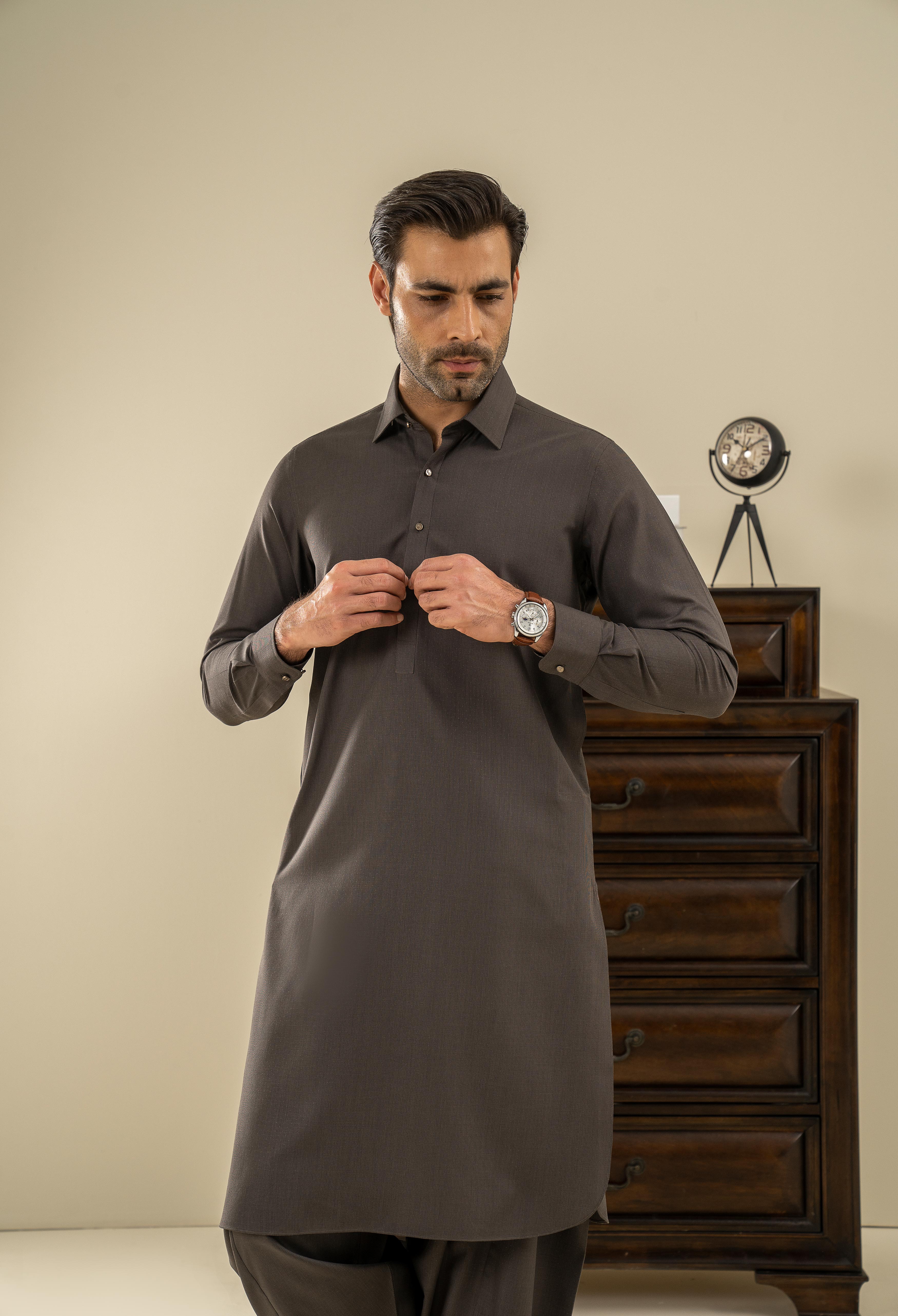 Expresso Brown Plain Kameez Shalwar