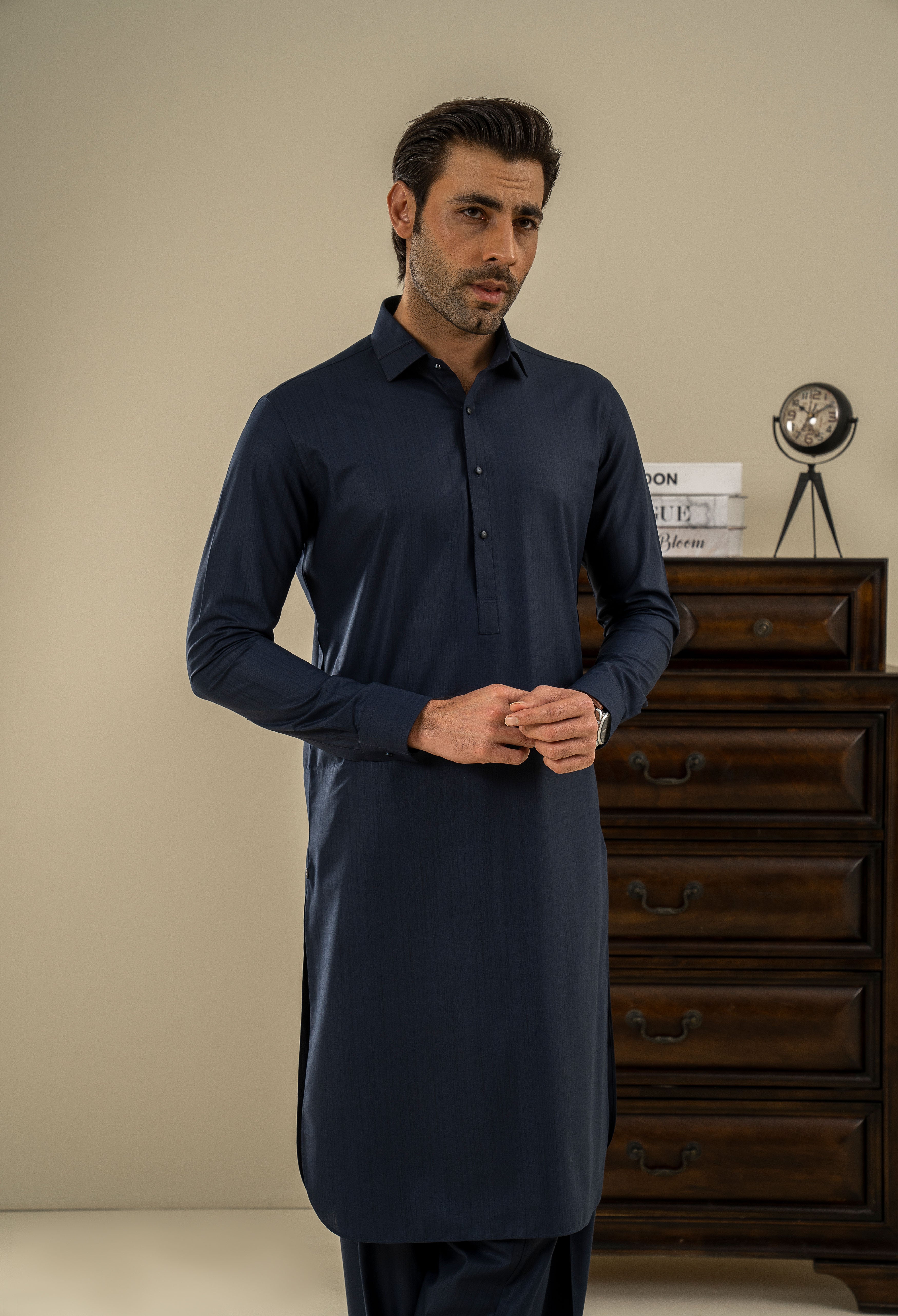 Pigeon Blue Detailing Kameez Shalwar