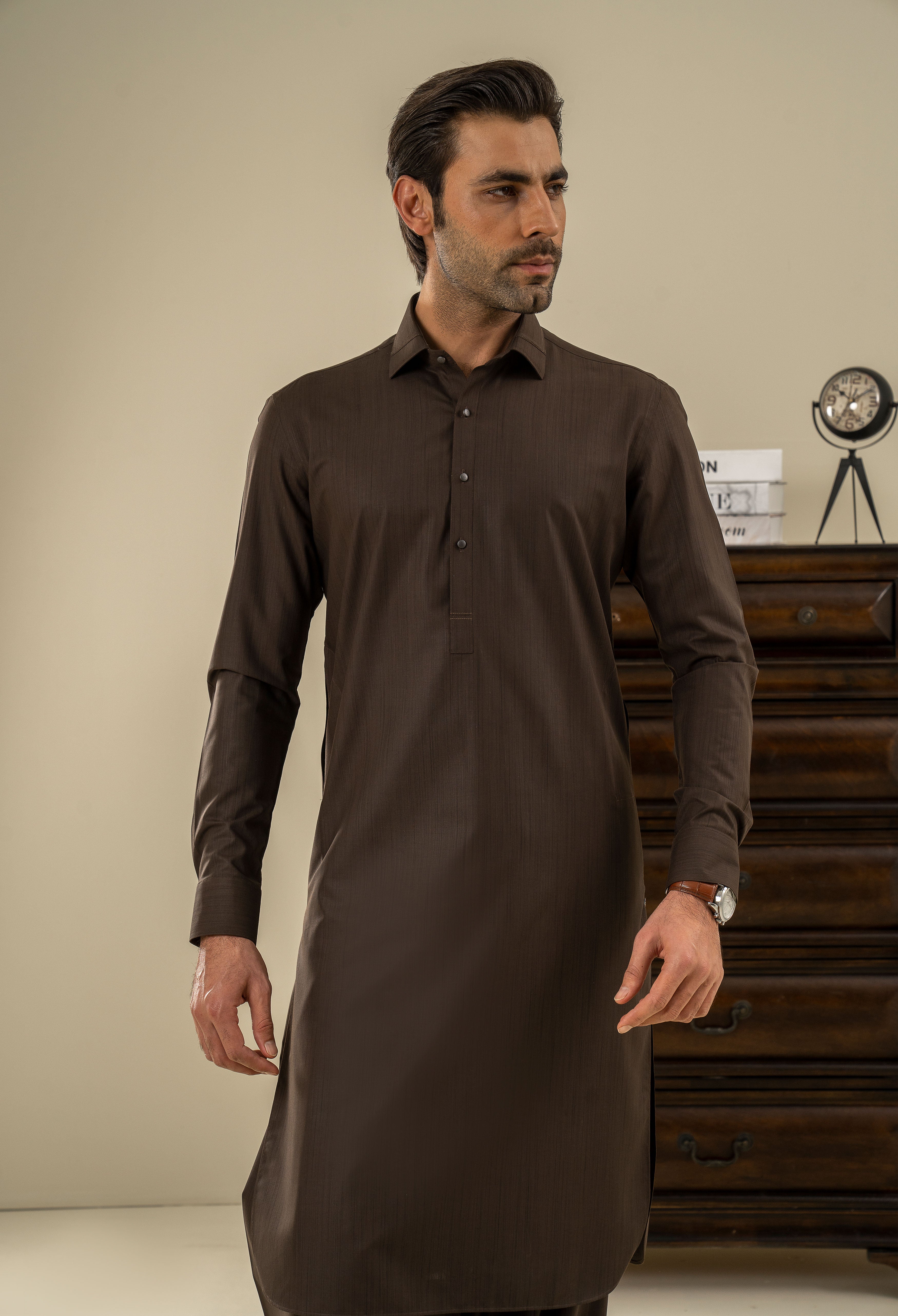 Maple Brown Detailing Kameez Shalwar