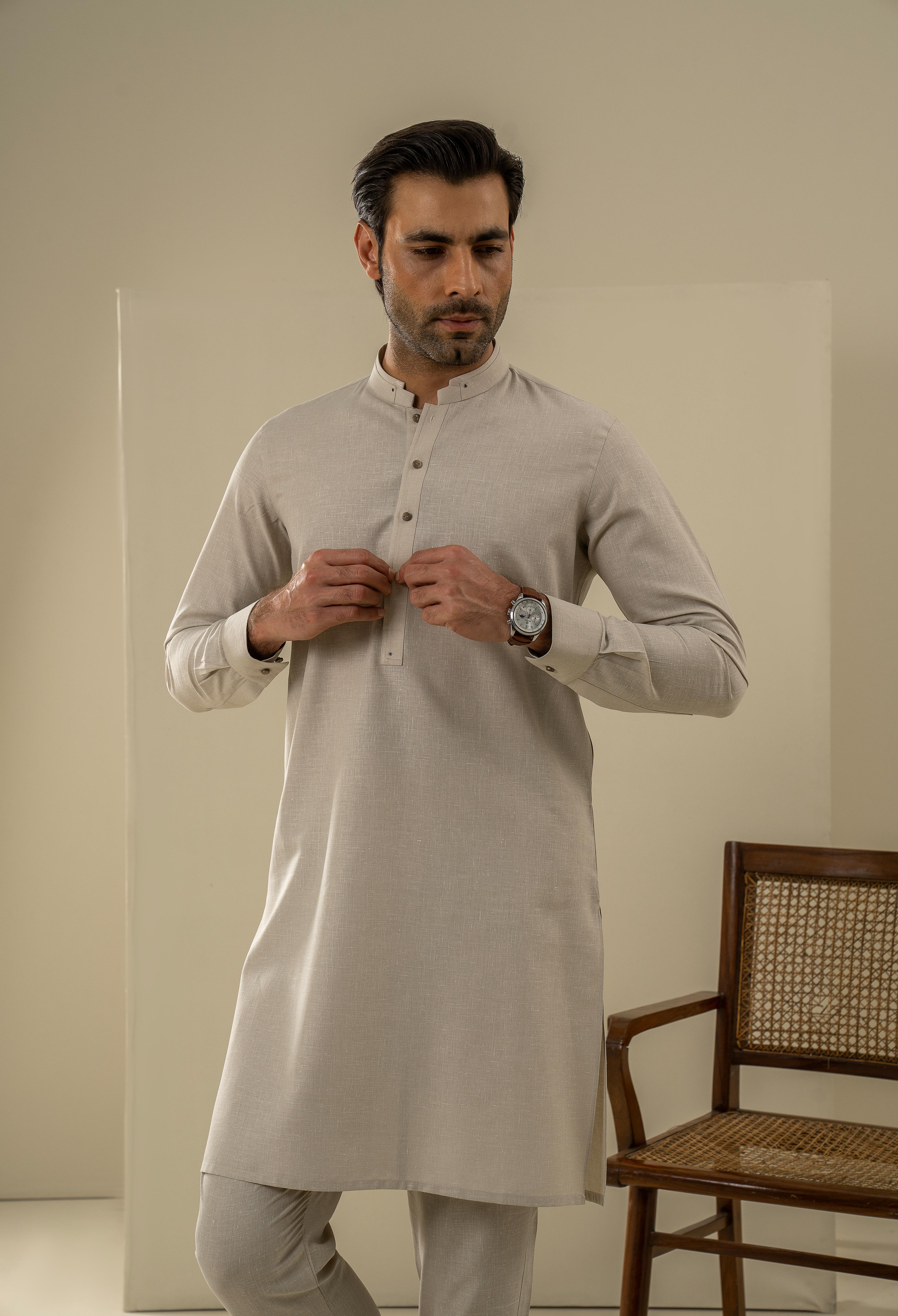 Sand Brown Detailing Kurta Pajama