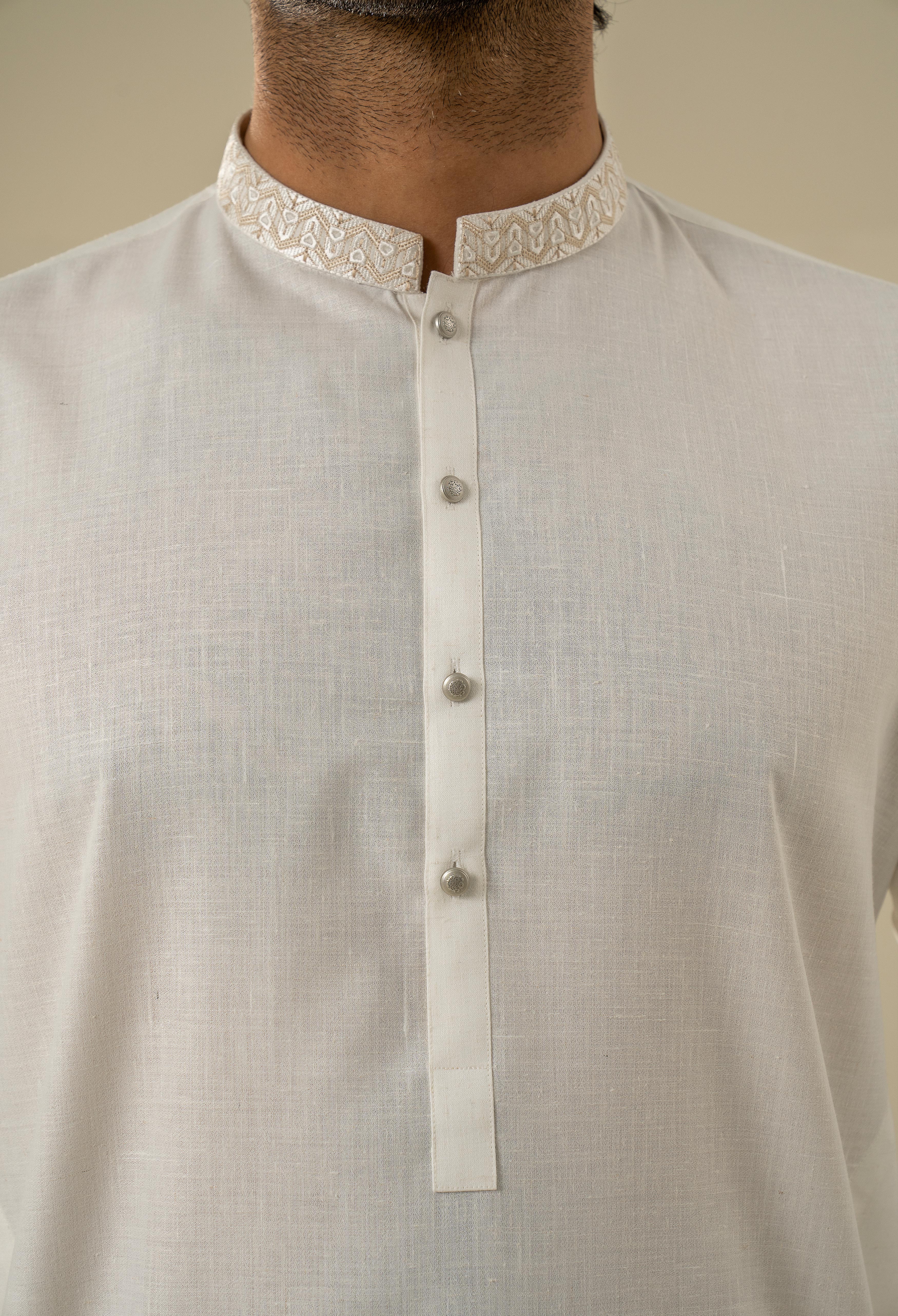 Butter Cream Embroidered Kurta Pajama