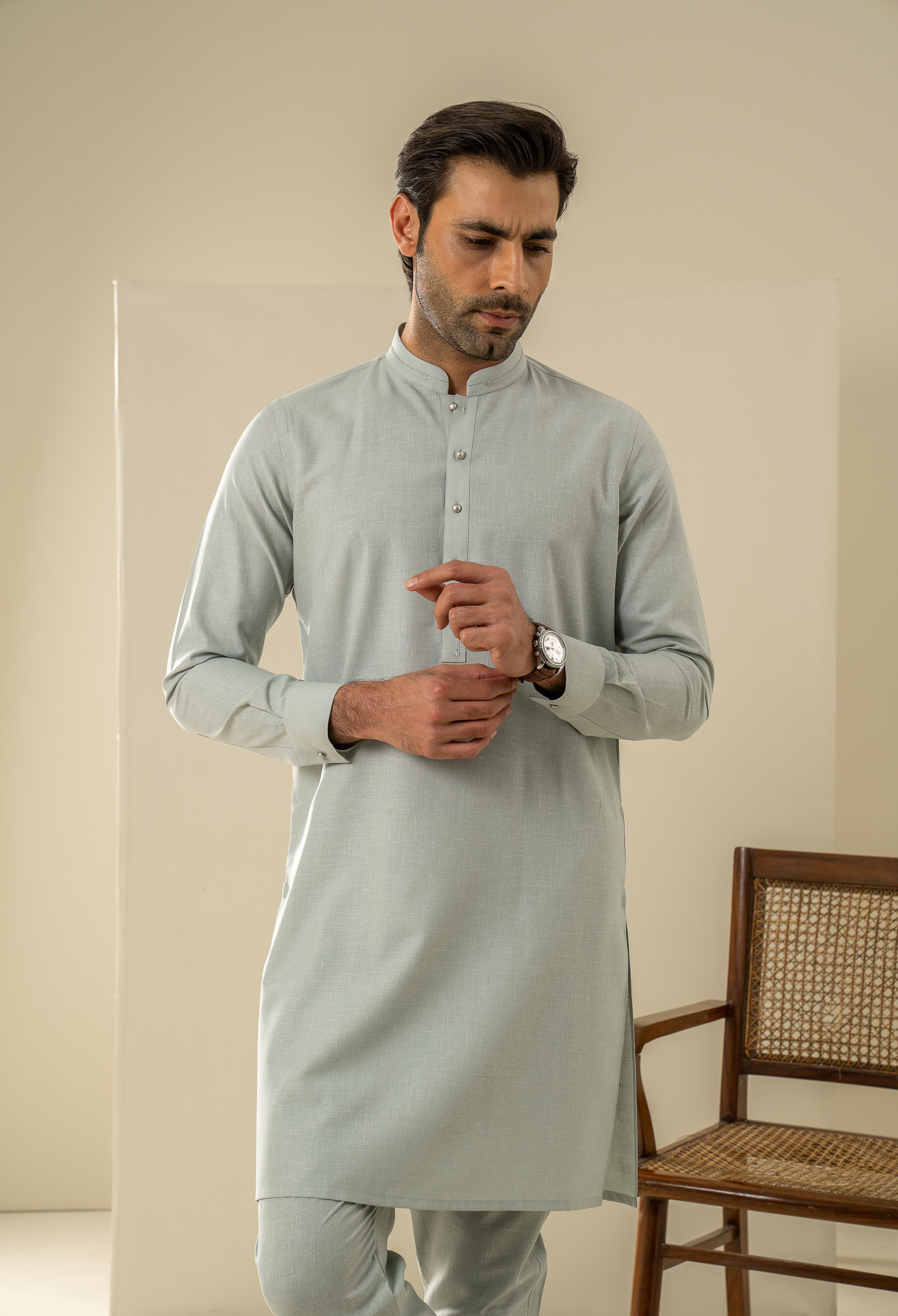 Light Green Detailing Kurta Pajama