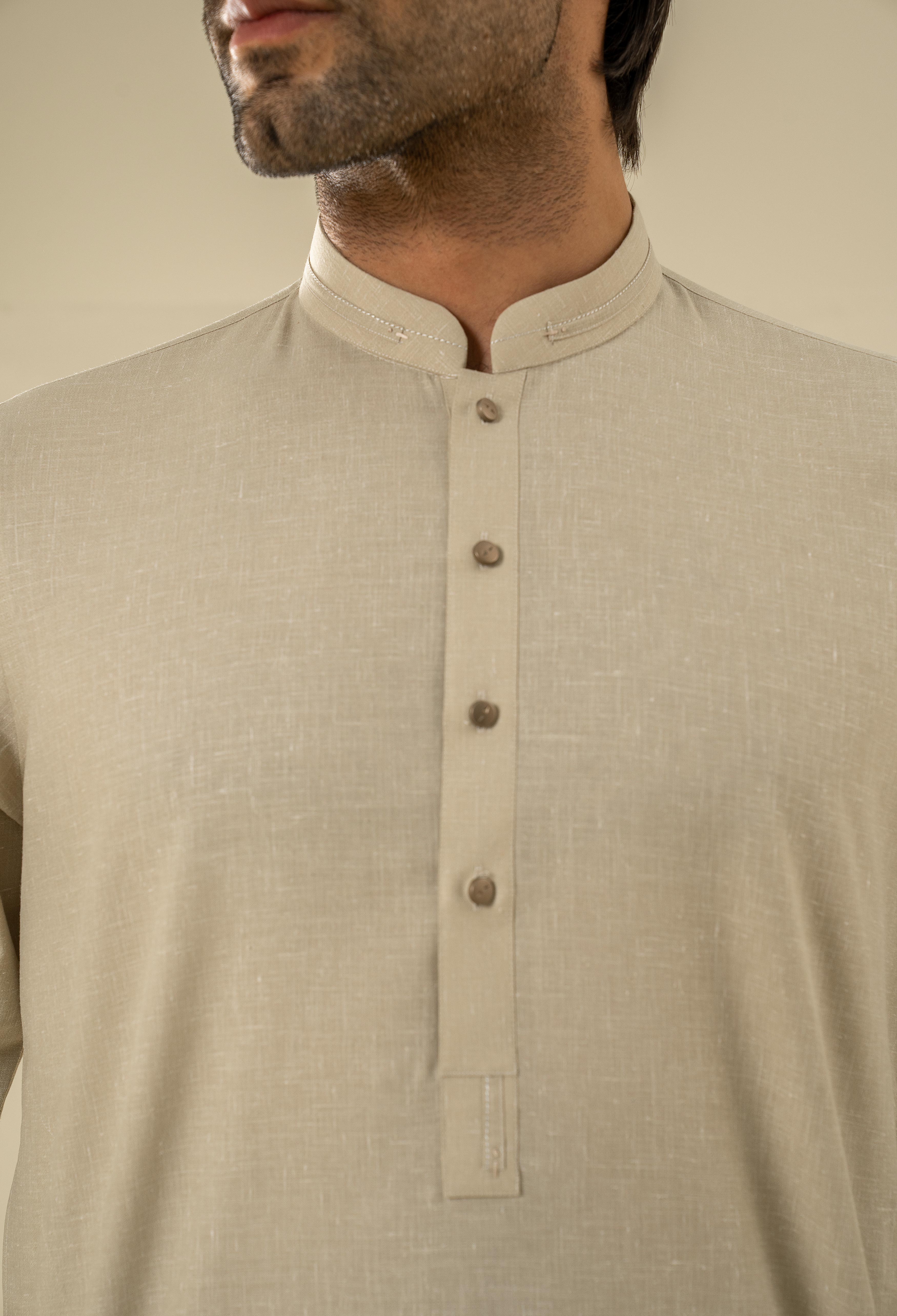 Pastel Beige Detailing Kurta Pajama