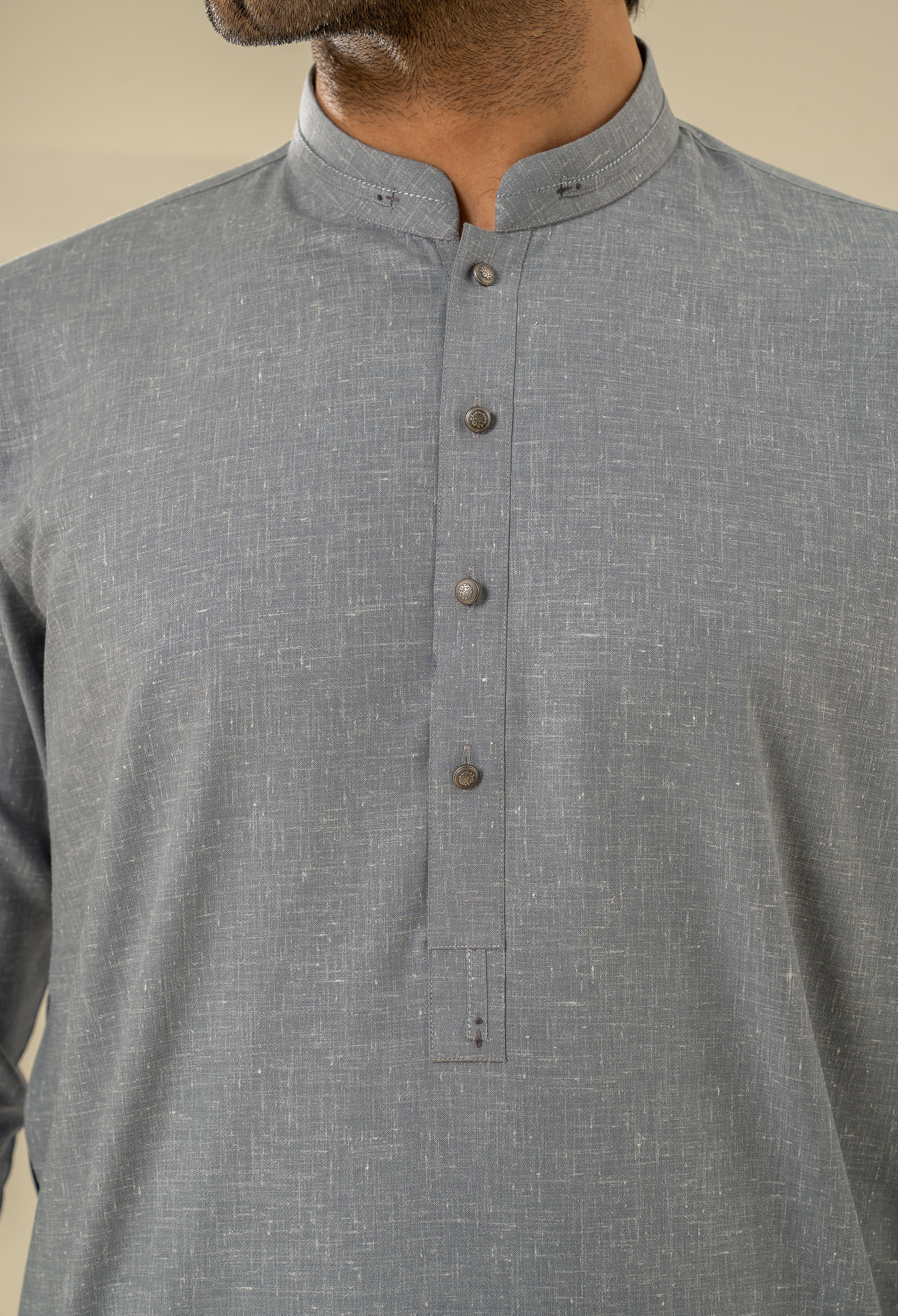 Ash Grey Detailing Kurta Pajama