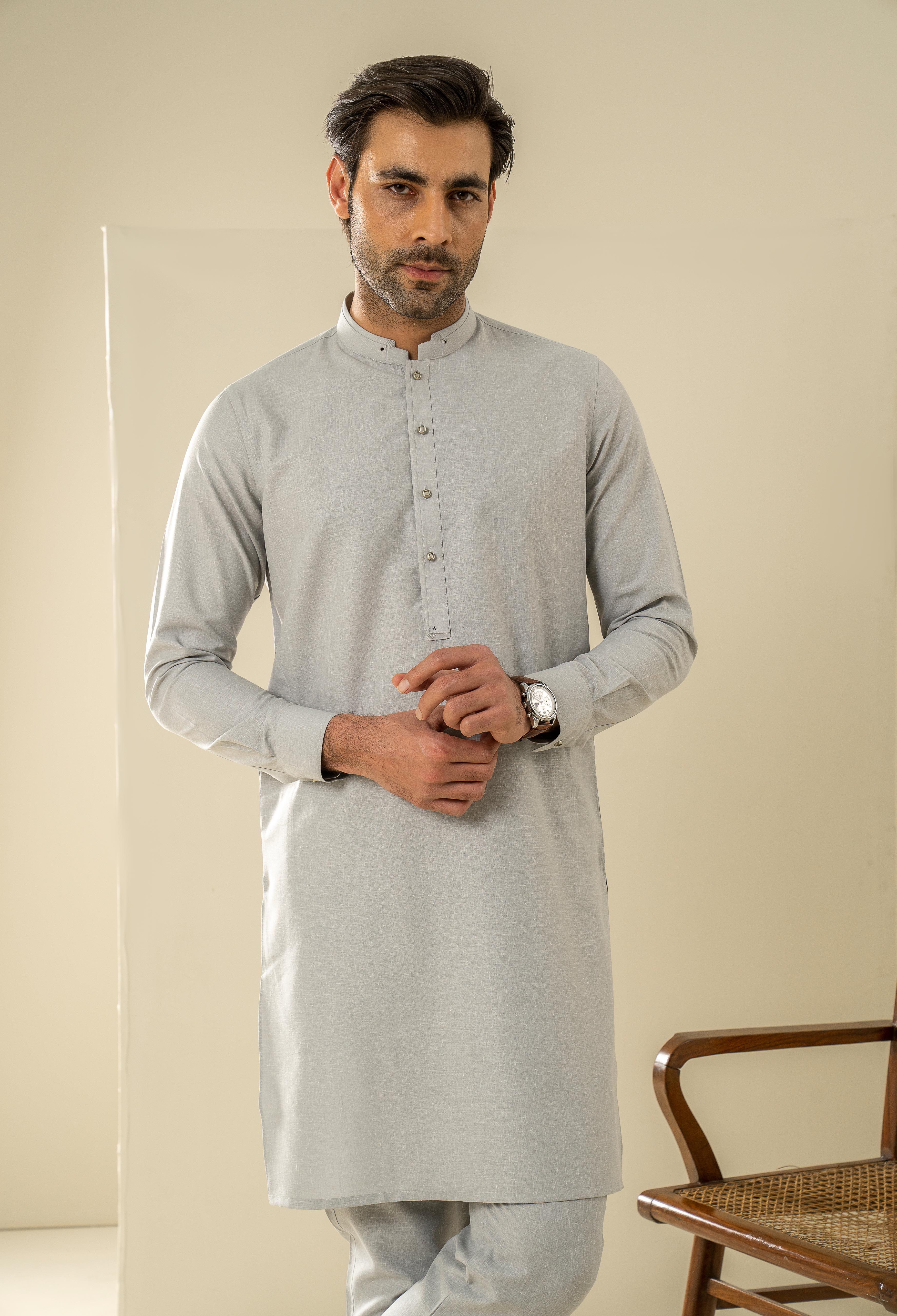 Silver Grey Detailing Kurta Pajama