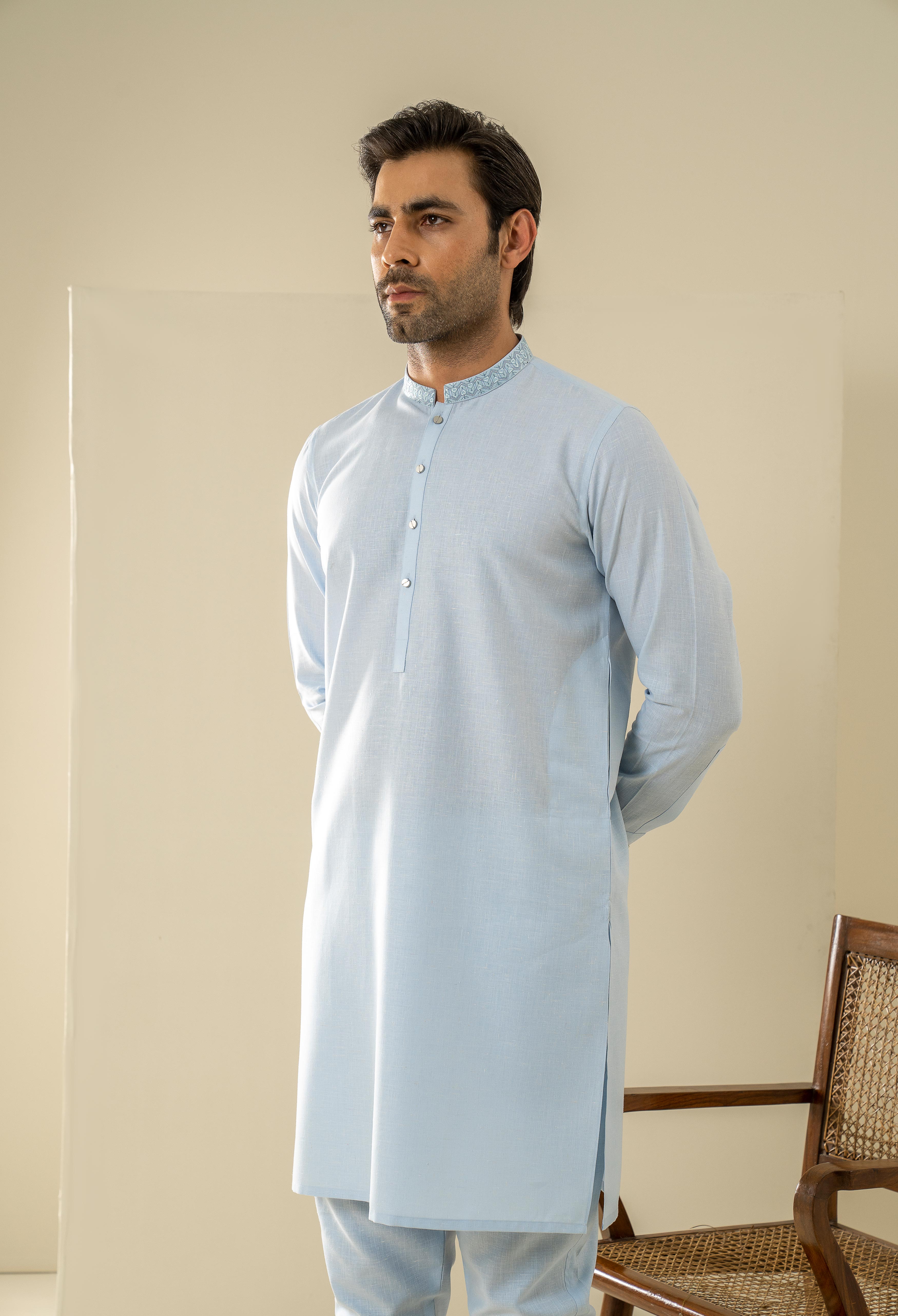 Sky Blue Embroidered Kurta Pajama