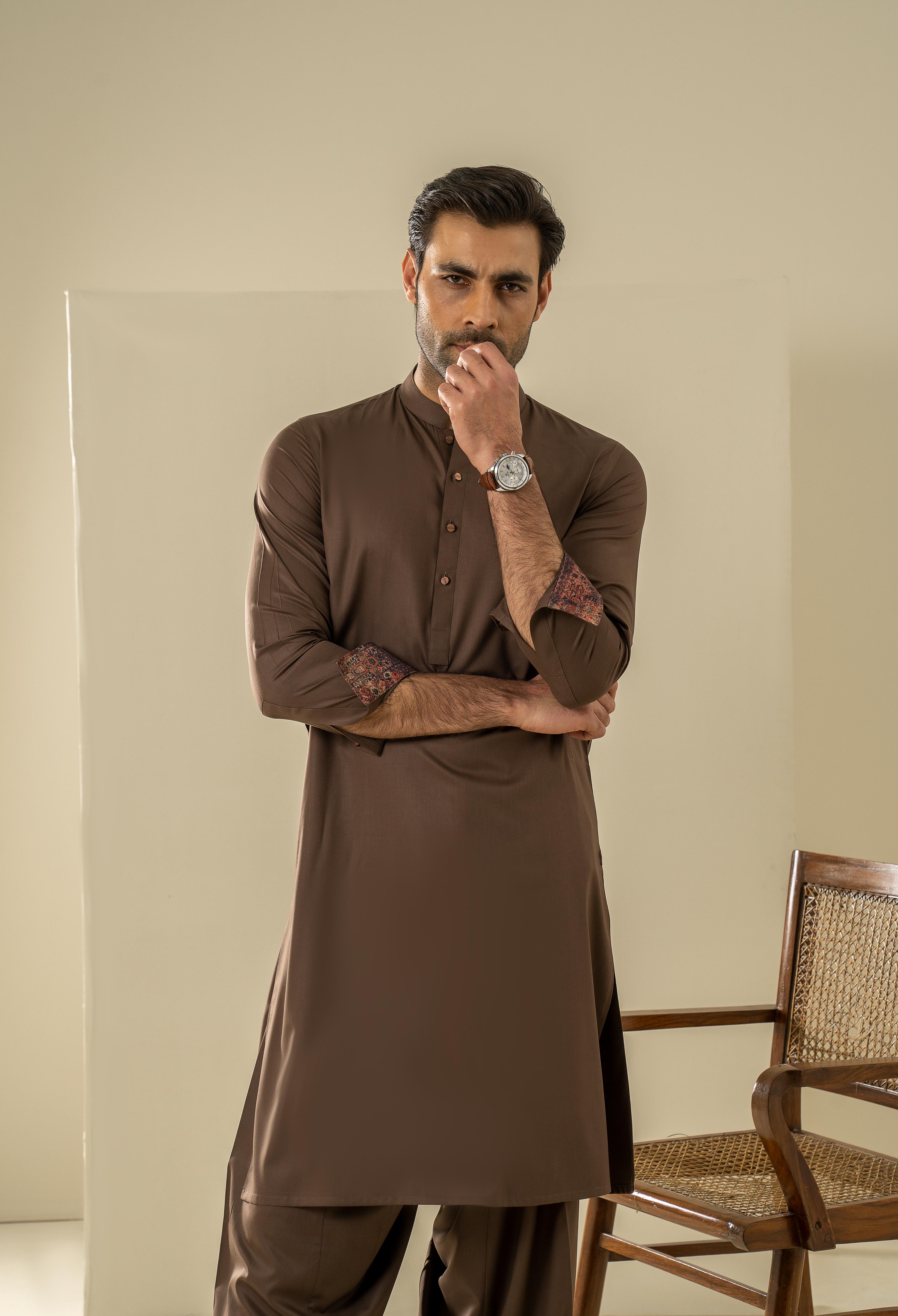 Chocolate Brown Detailing Kameez Shalwar