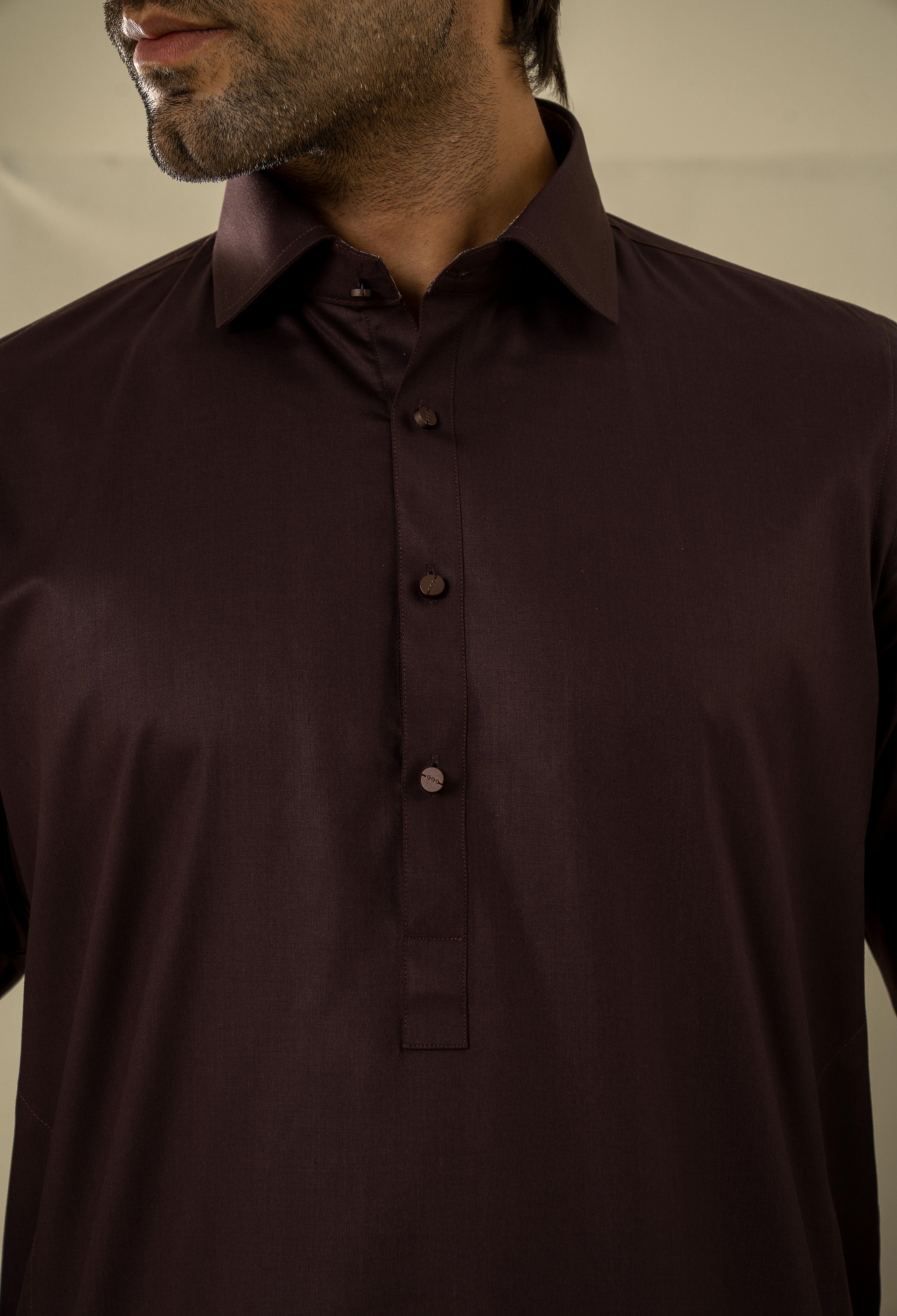 Burnt Maroon Detailing Kameez Shalwar