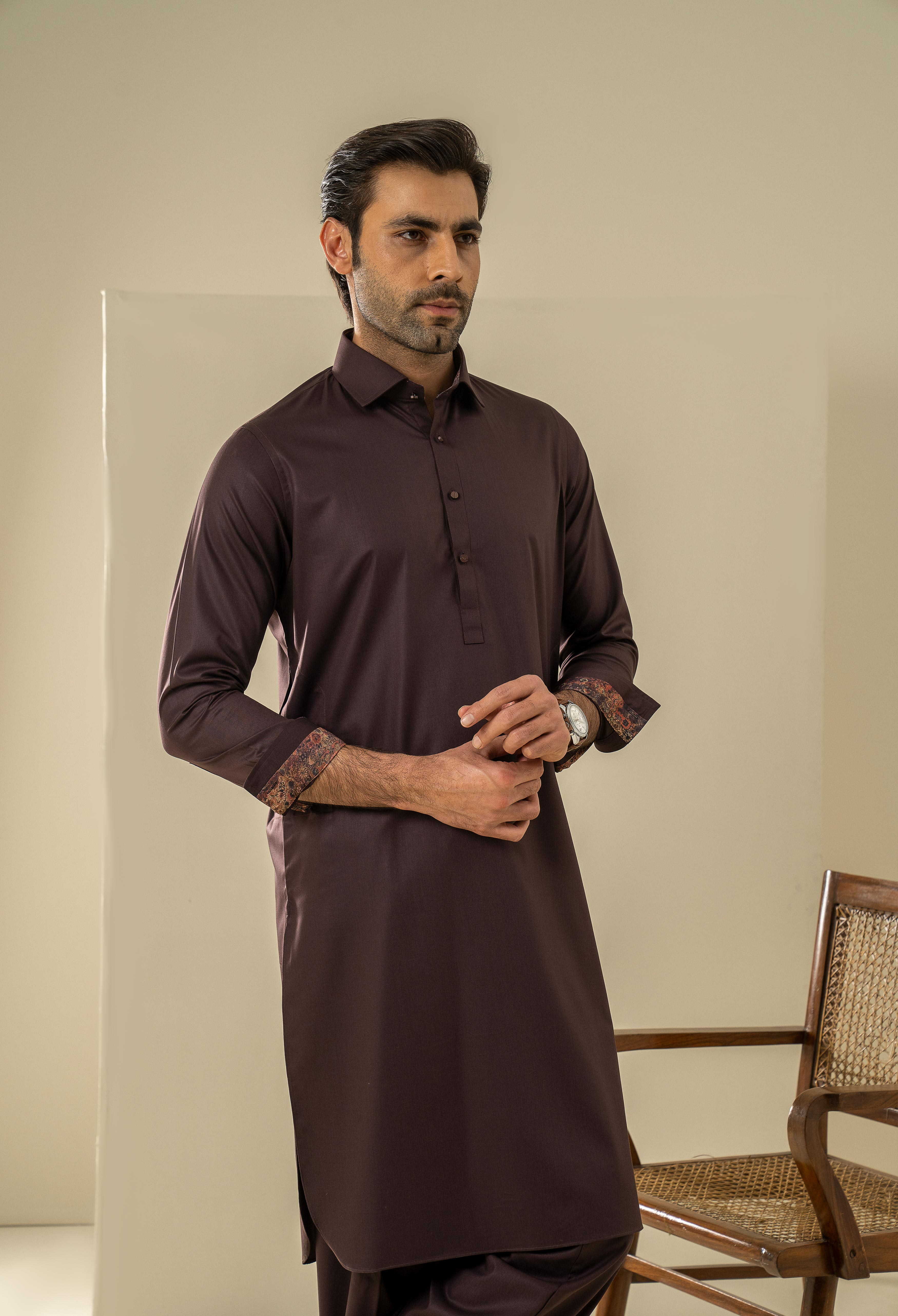 Burnt Maroon Detailing Kameez Shalwar