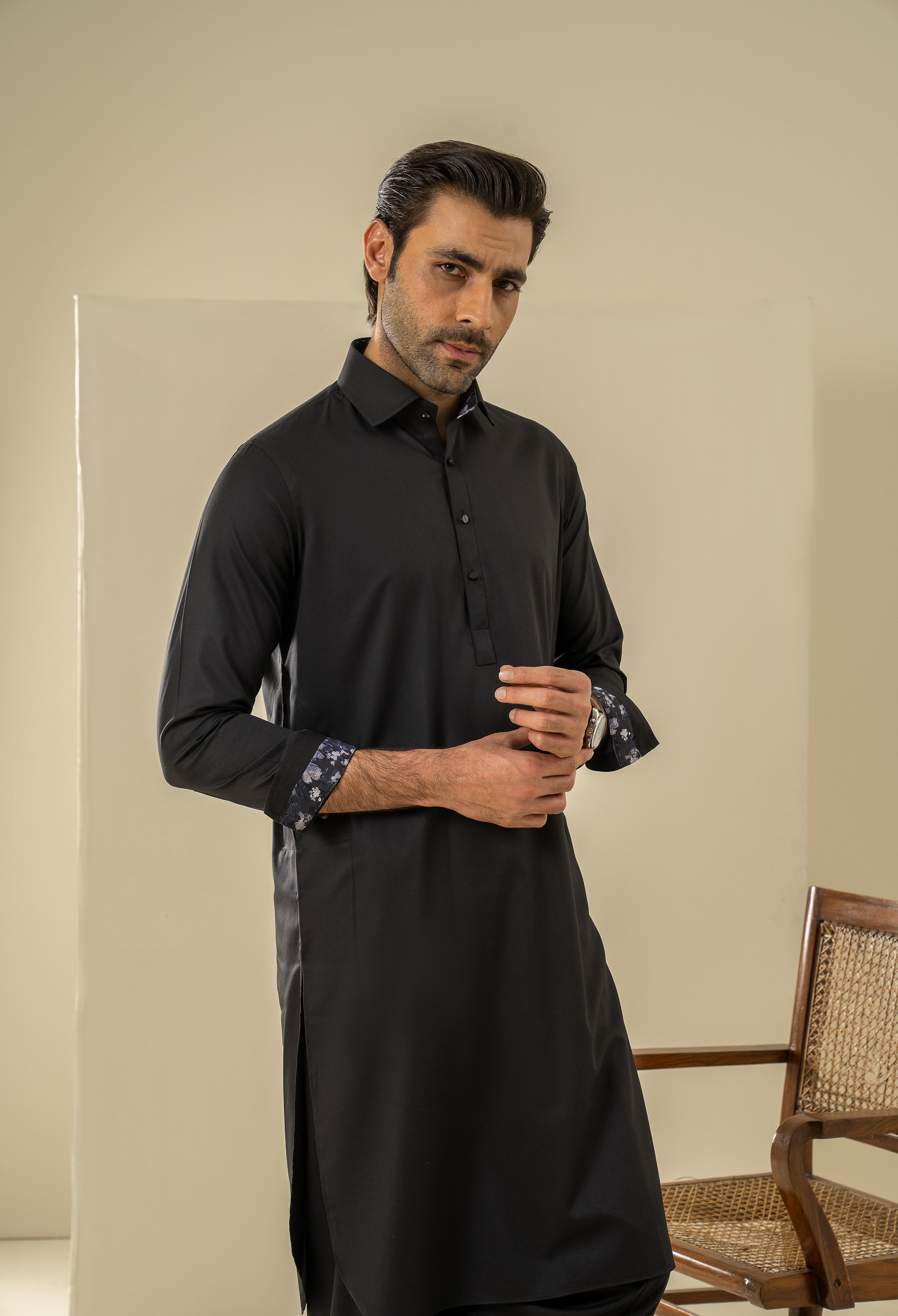 Bat Black Detailing Kameez Shalwar