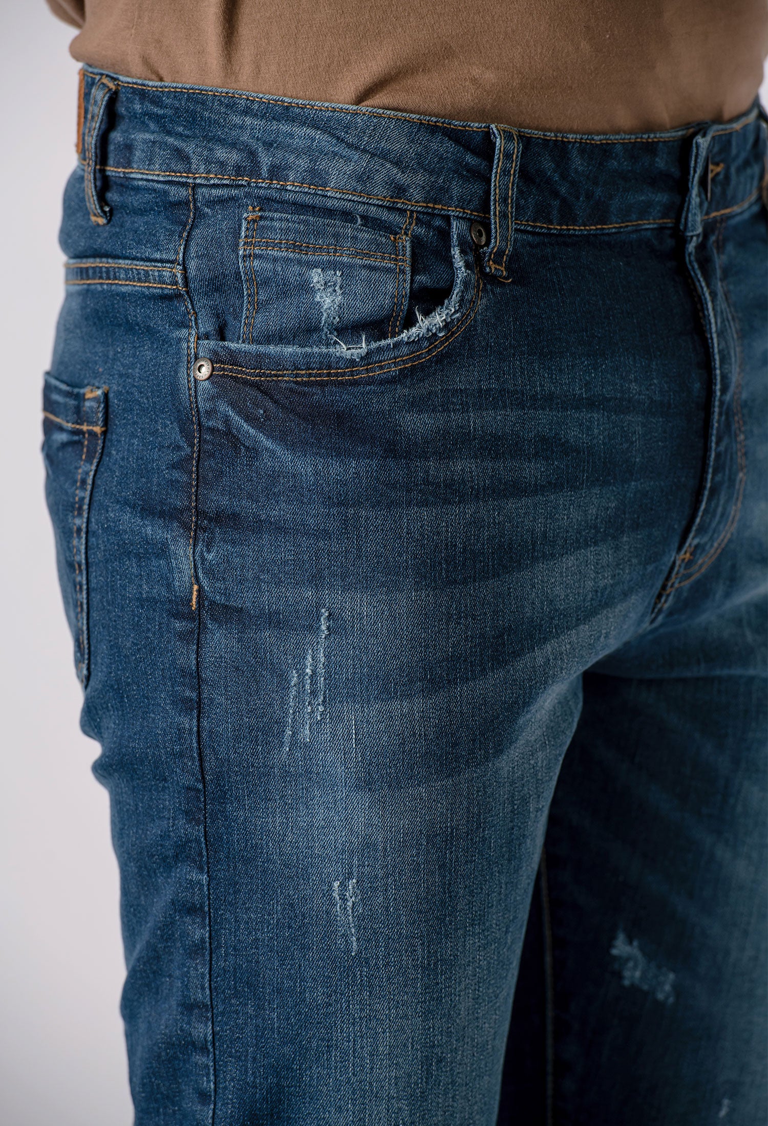 Indigo Distressed Denim Jeans