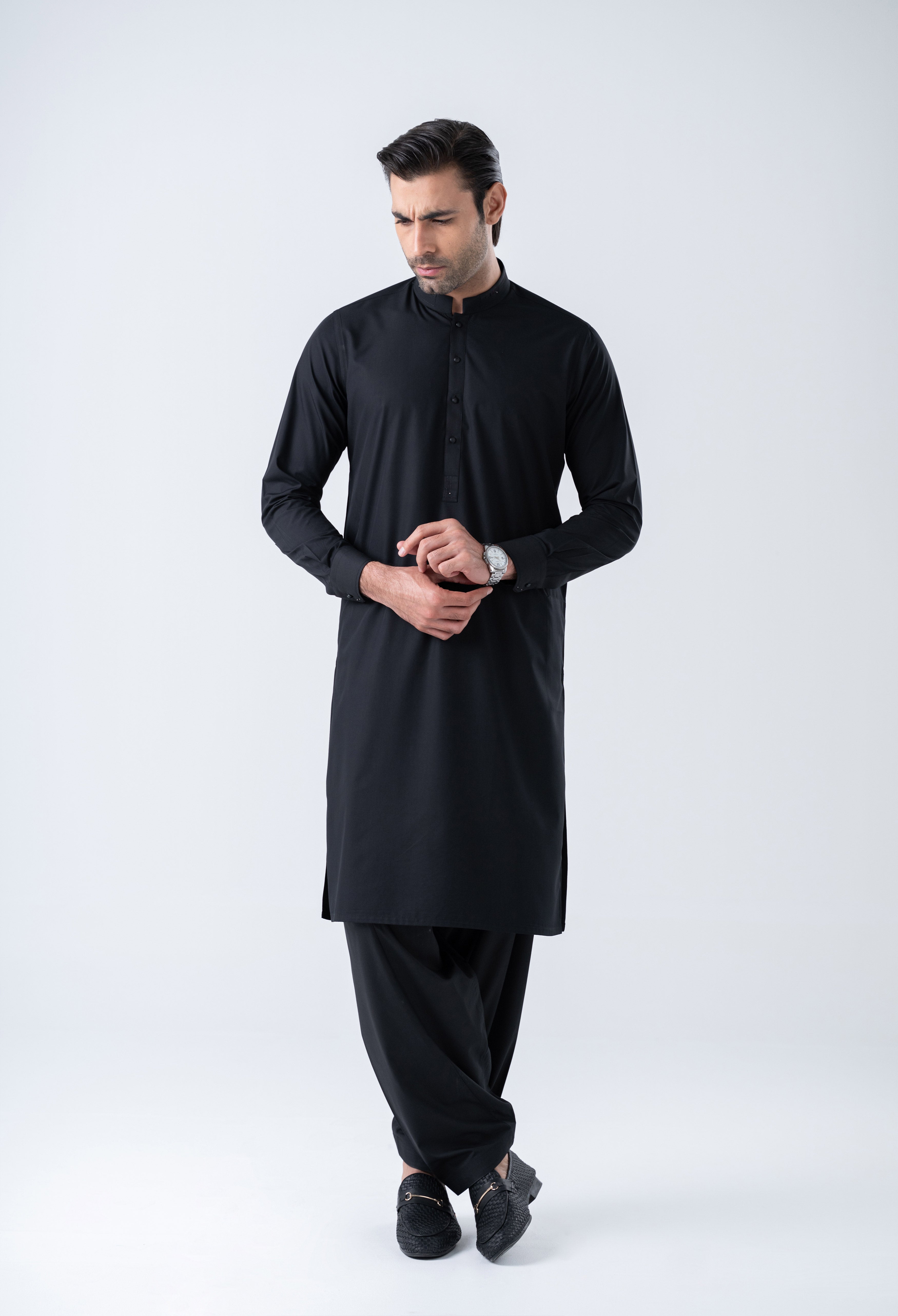 Jet Black Detailing Kameez Shalwar (GSS-000455)