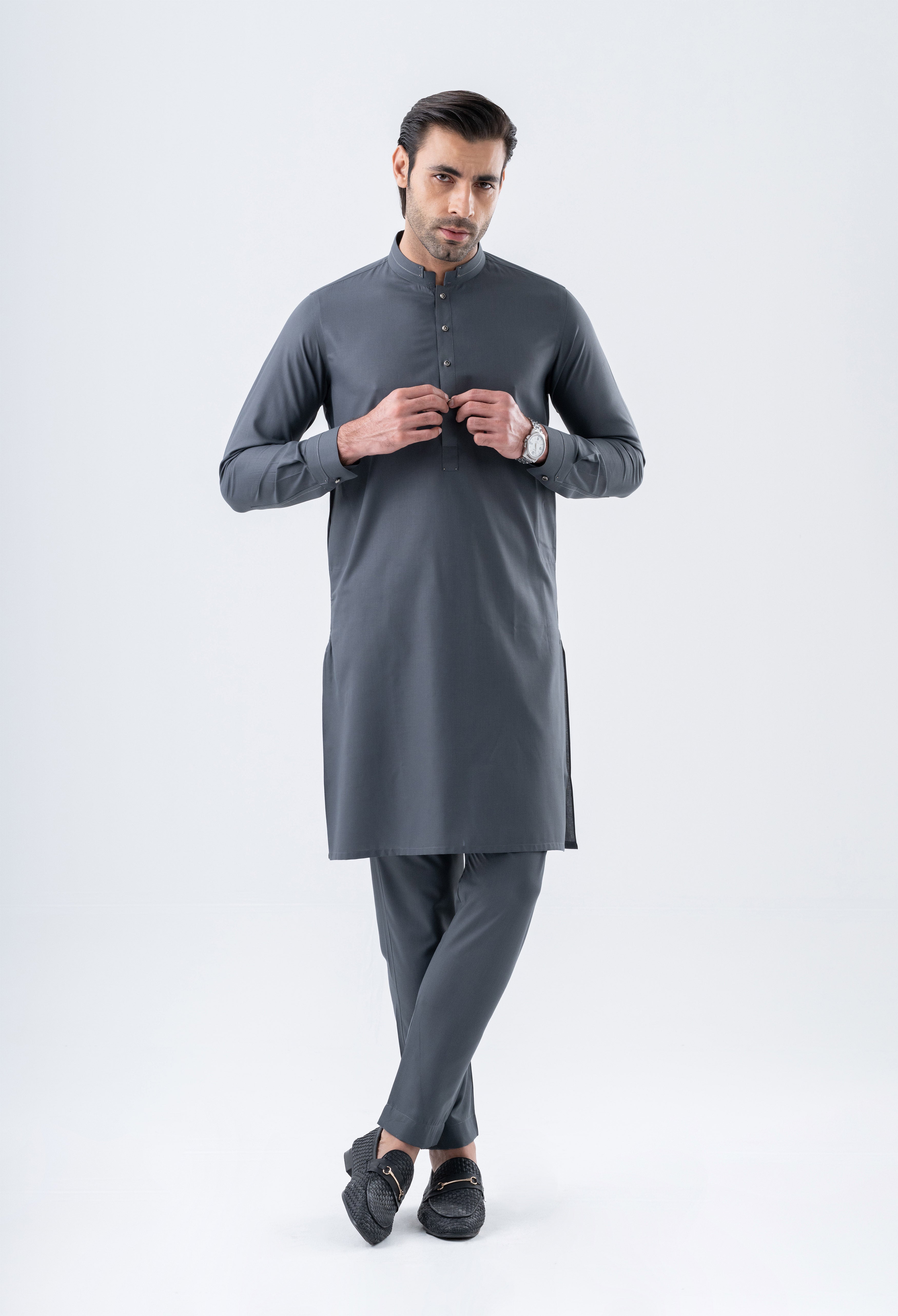 Ash Grey Detailing Kurta Pajama (GPS-000131)