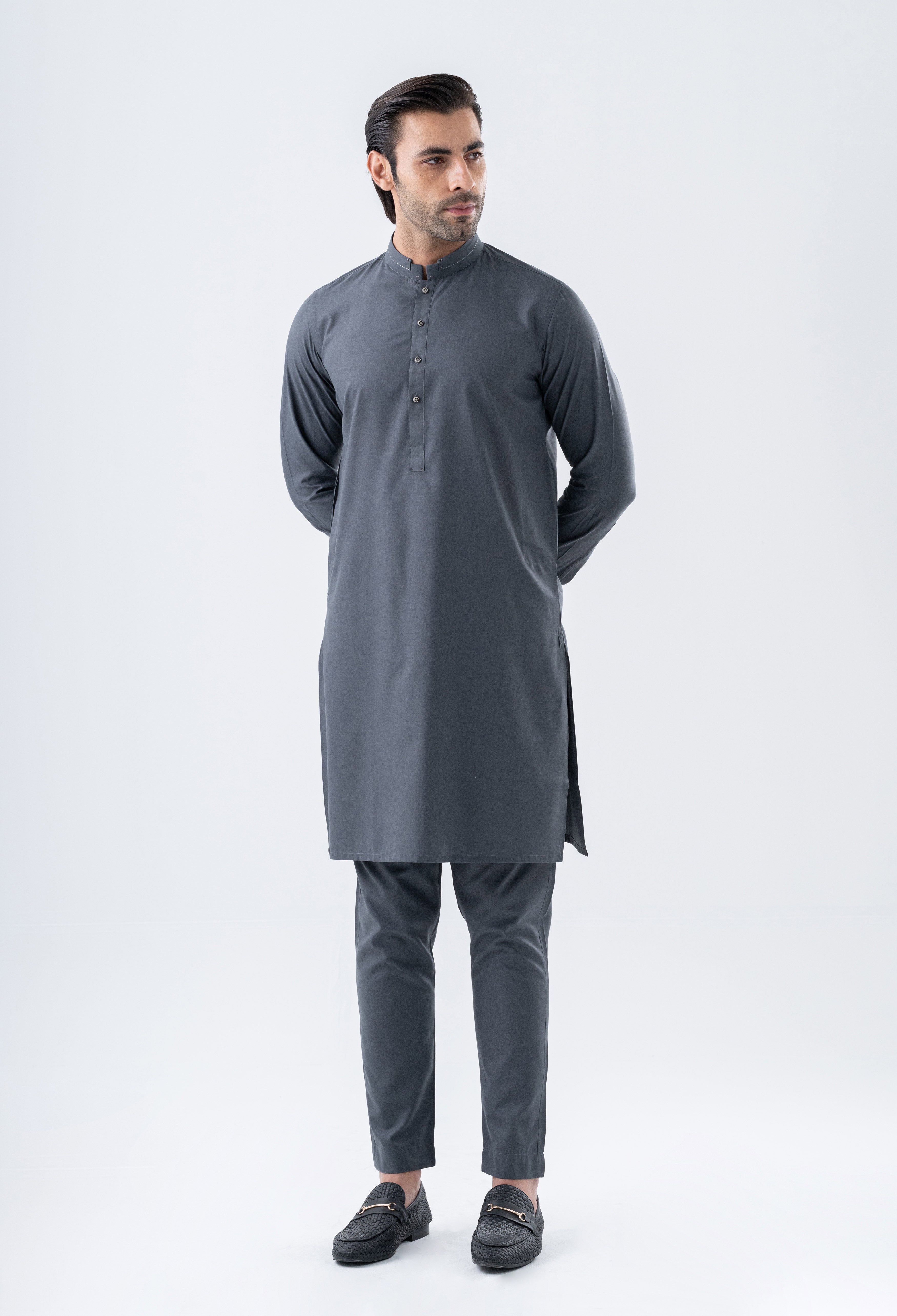 Ash Grey Detailing Kurta Pajama (GPS-000131)