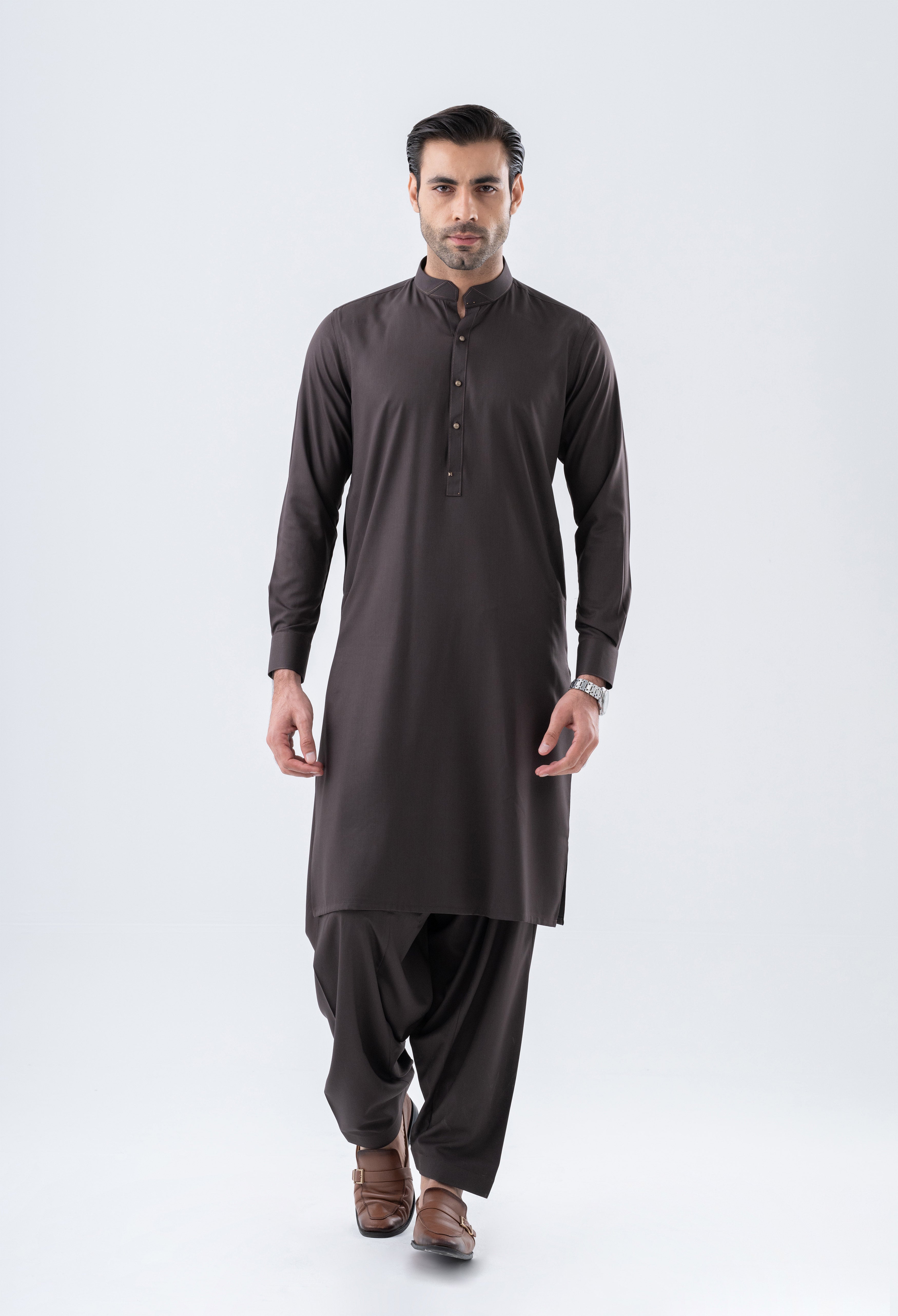 Deep Brown Detailing Kameez Shalwar