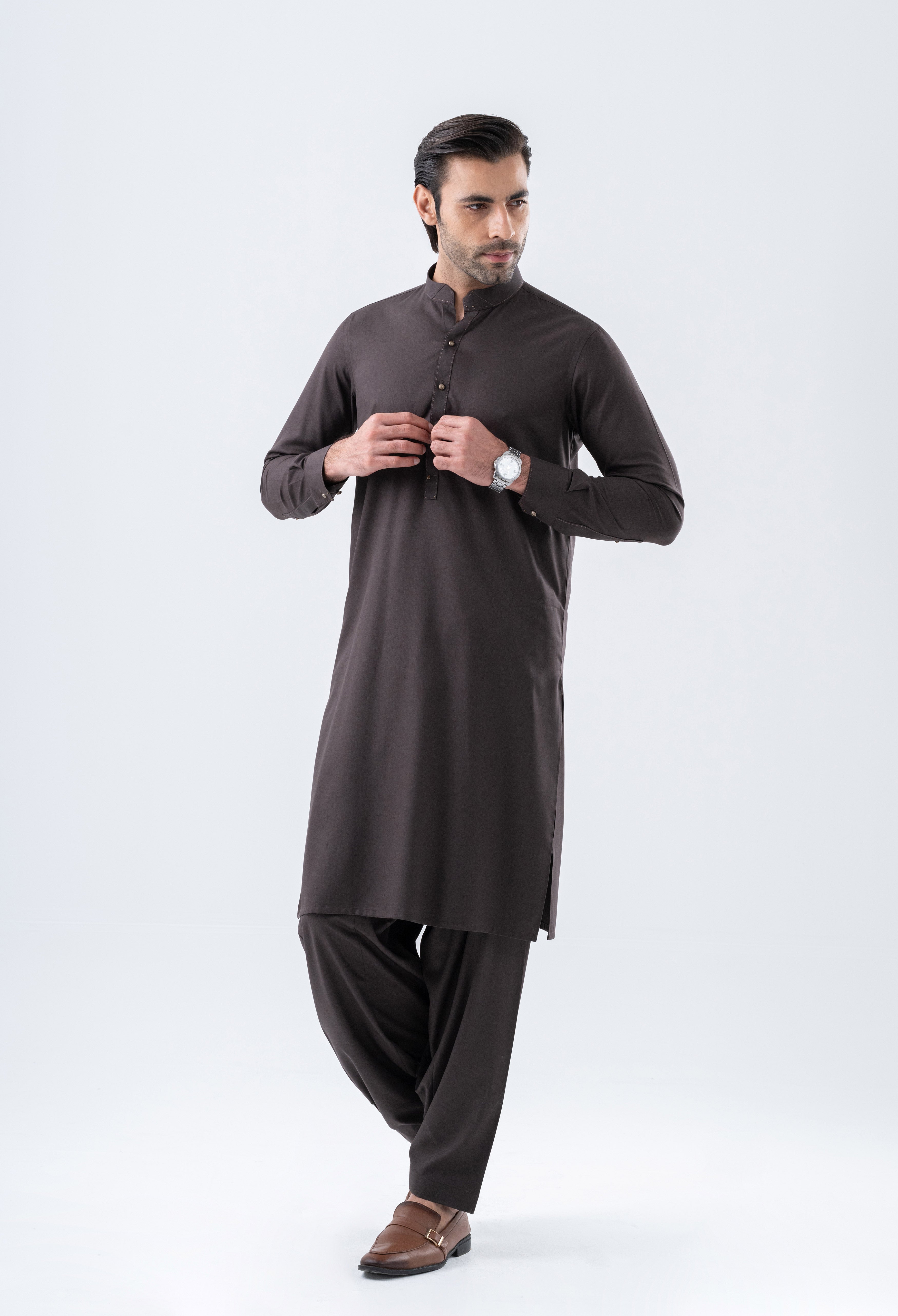 Deep Brown Detailing Kameez Shalwar