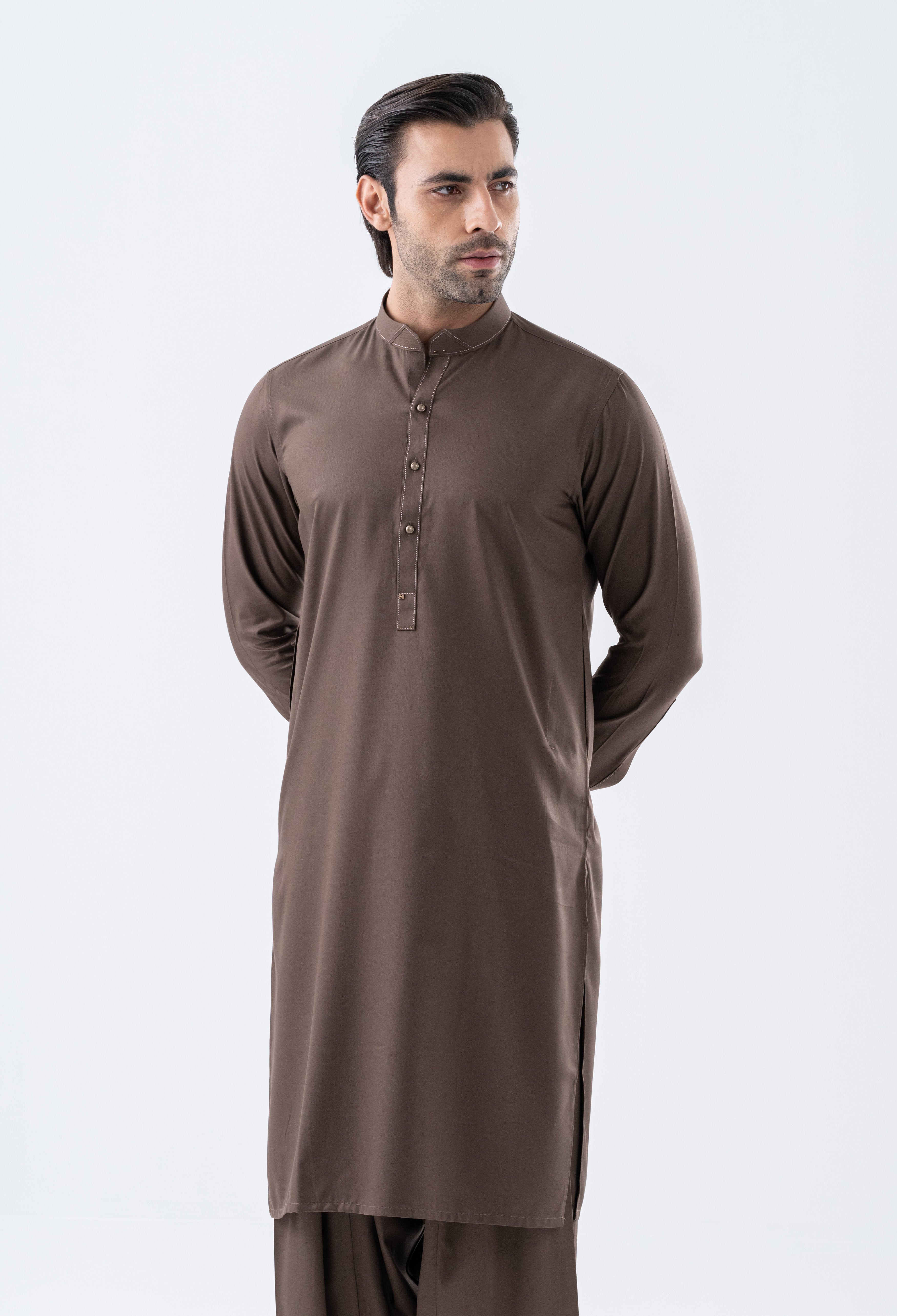 Double Latte Brown Detailing Kameez Shalwar (GSS-000462)