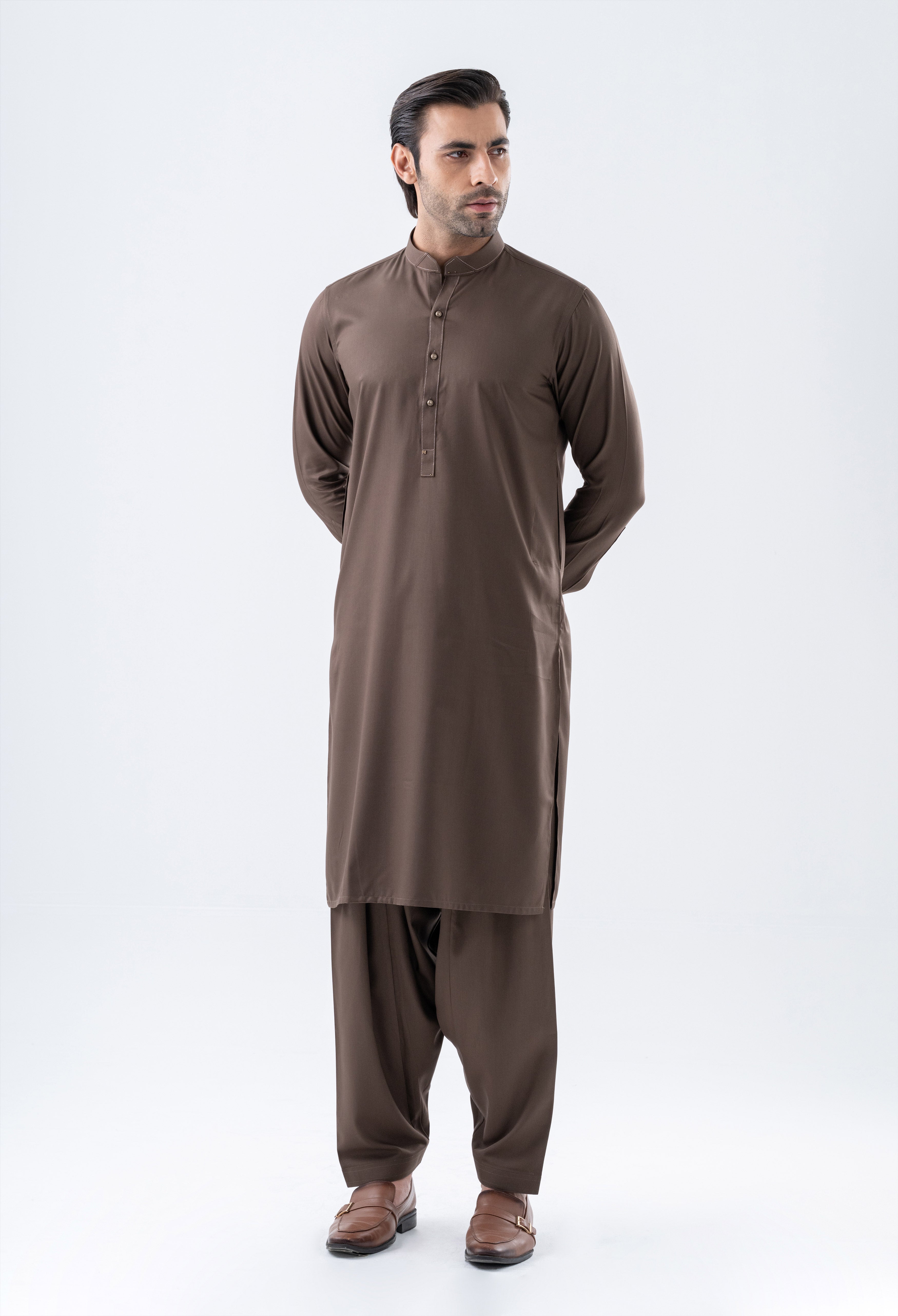 Double Latte Brown Detailing Kameez Shalwar