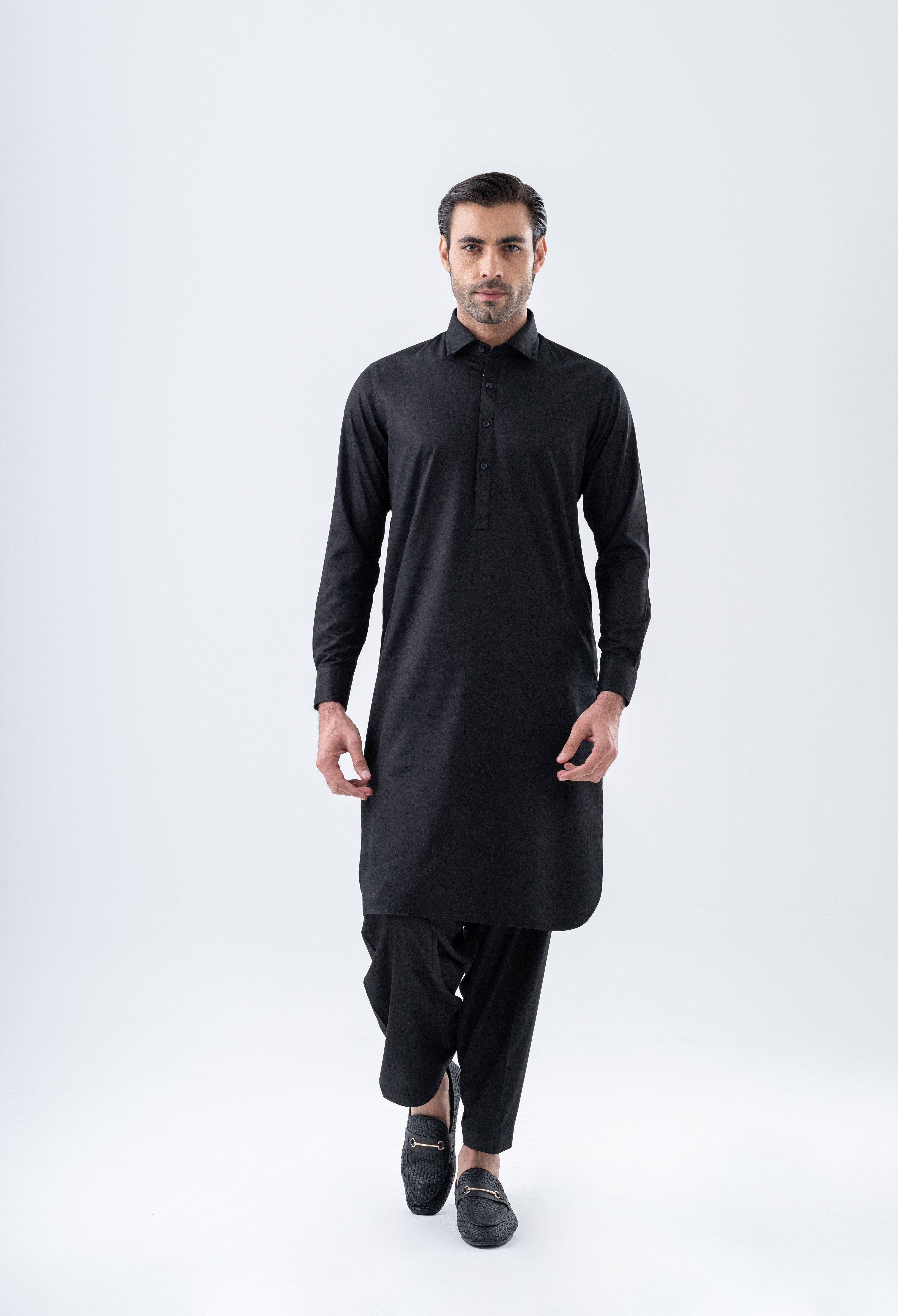 Jet Black Detailing Kameez Shalwar