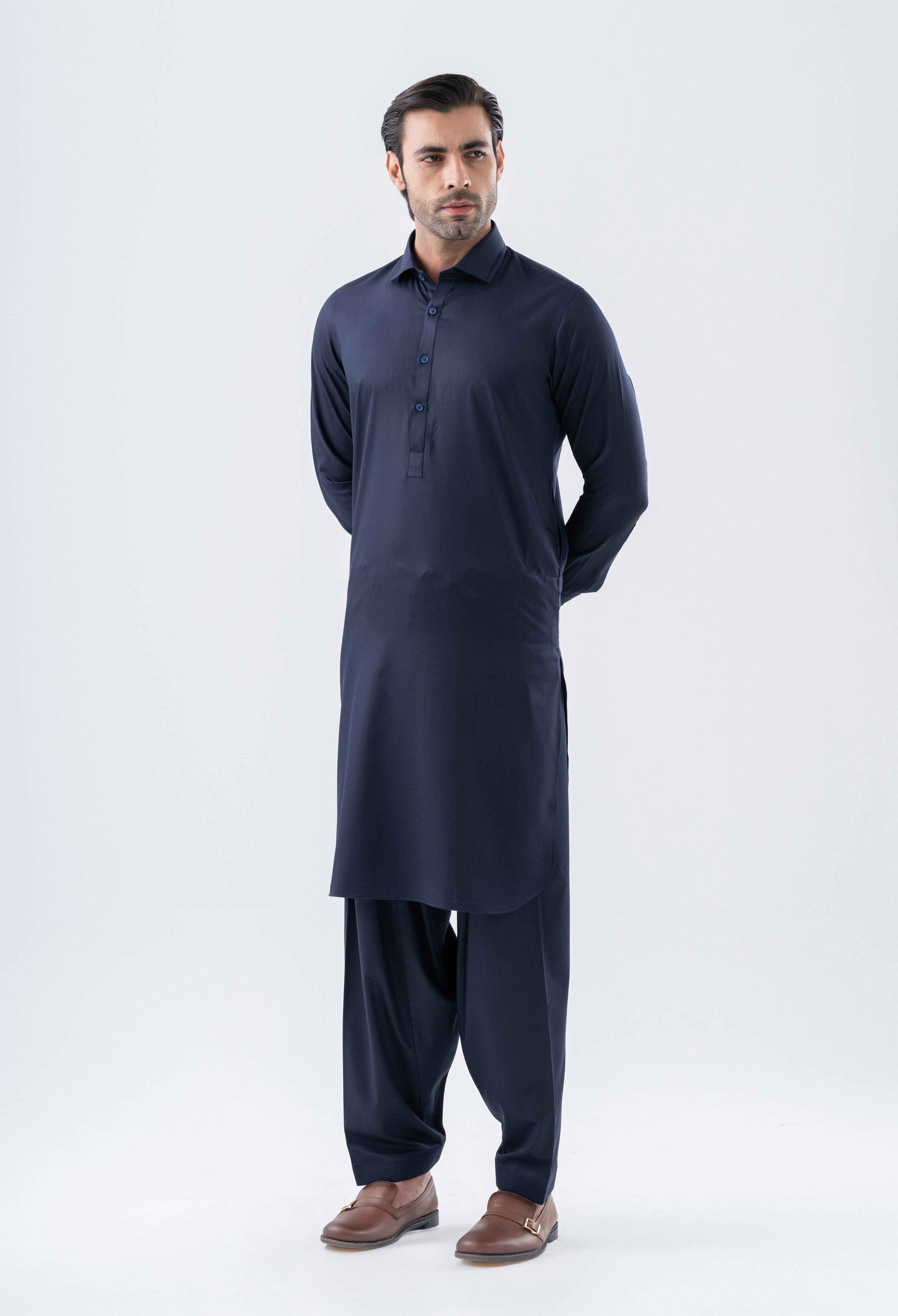 Navy Blue Detailing Kameez Shalwar (GSS-000464)