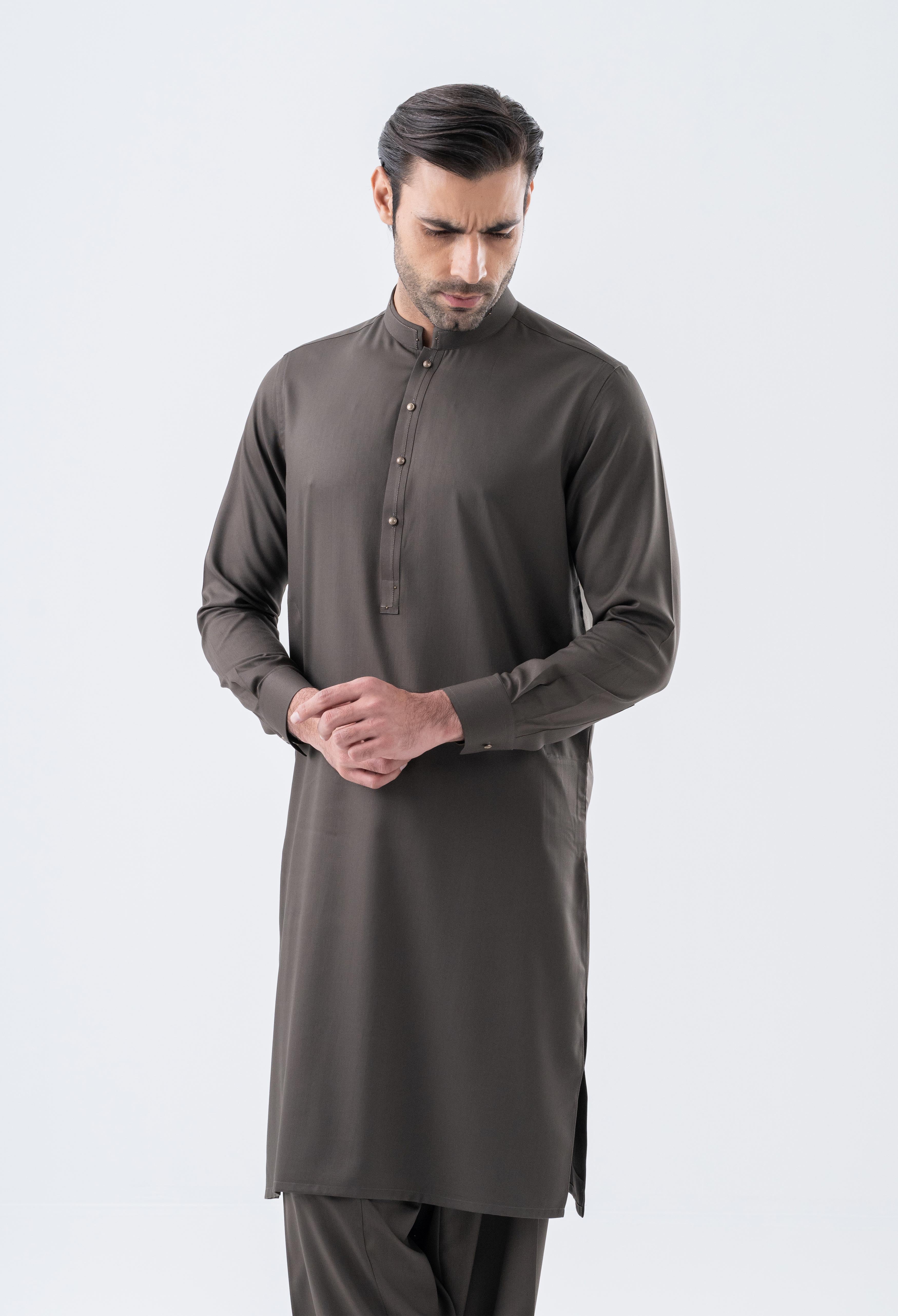 Choco Lava Brown Detailing Kameez Shalwar (GSS-000461)