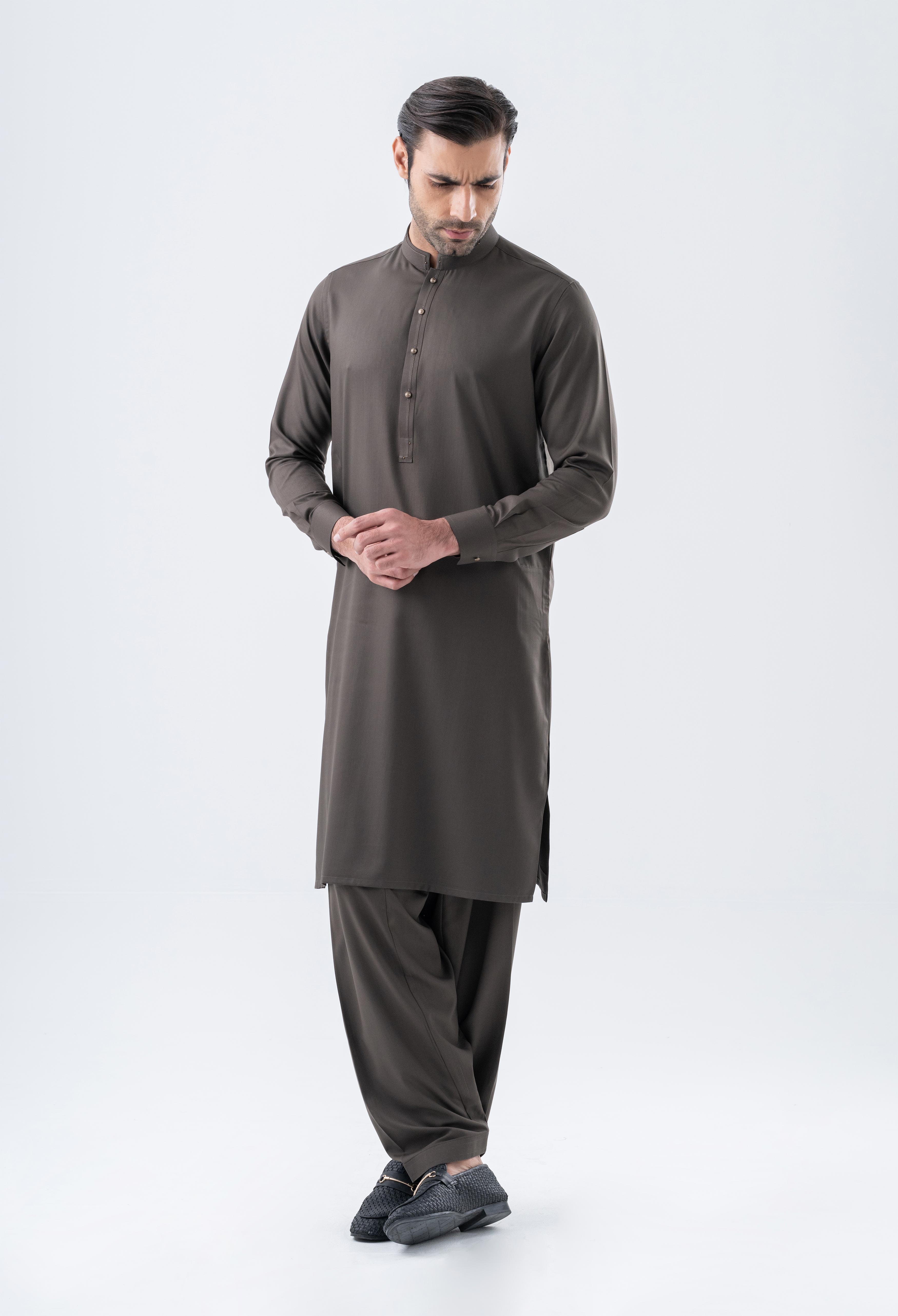 Choco Lava Brown Detailing Kameez Shalwar (GSS-000461)