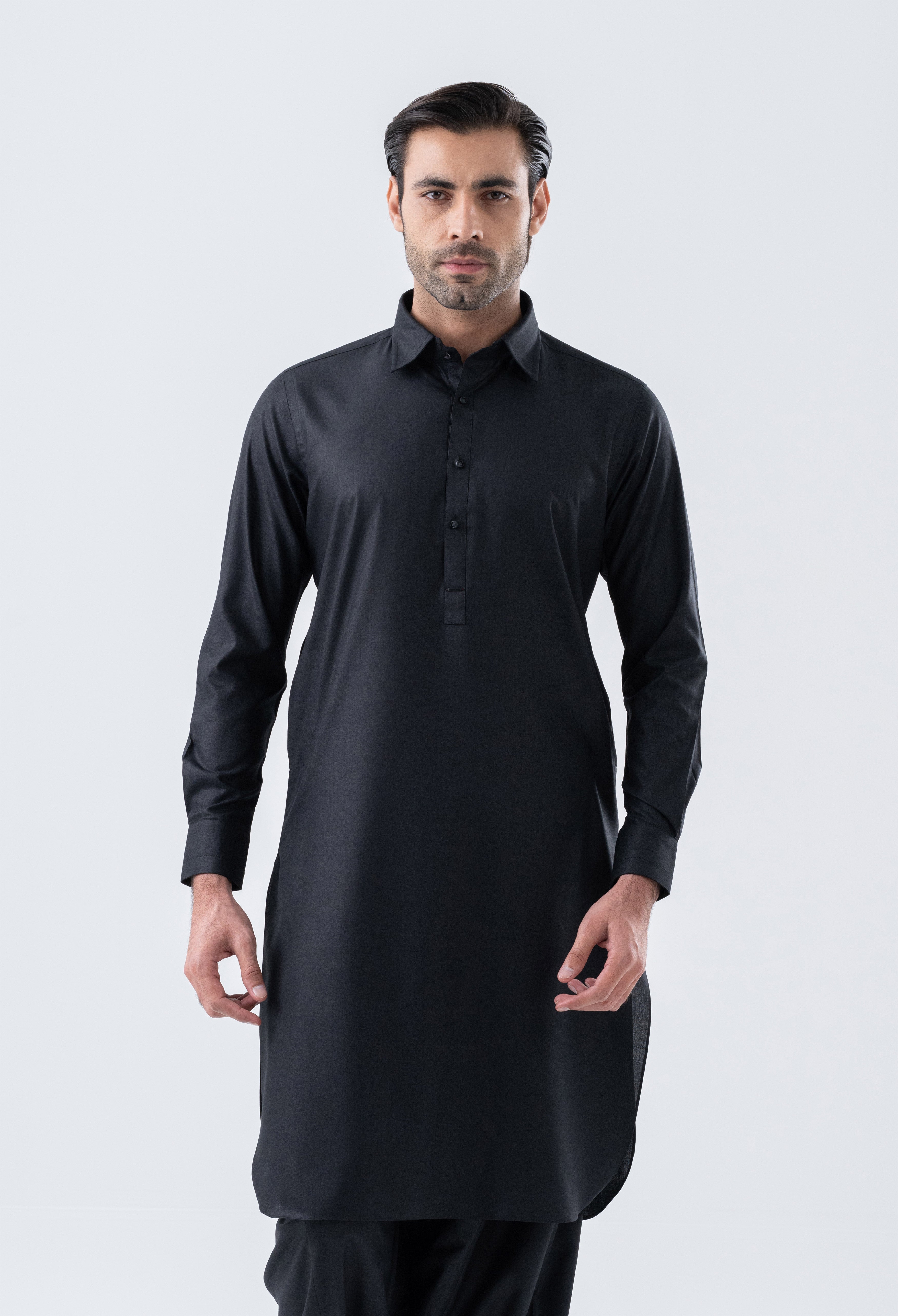 Charcoal Black Detailing Kameez Shalwar (GSS-000457)