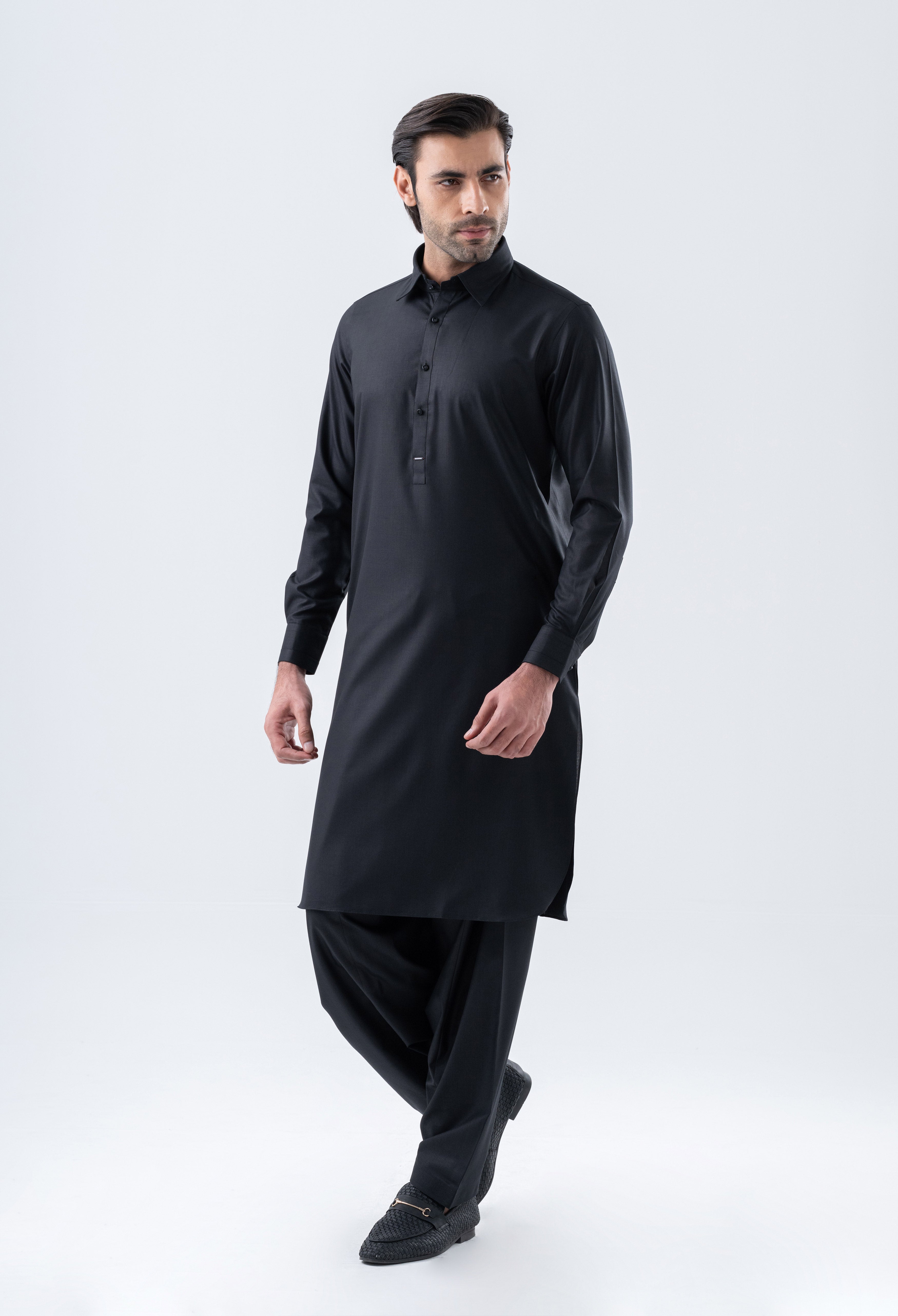 Charcoal Black Detailing Kameez Shalwar