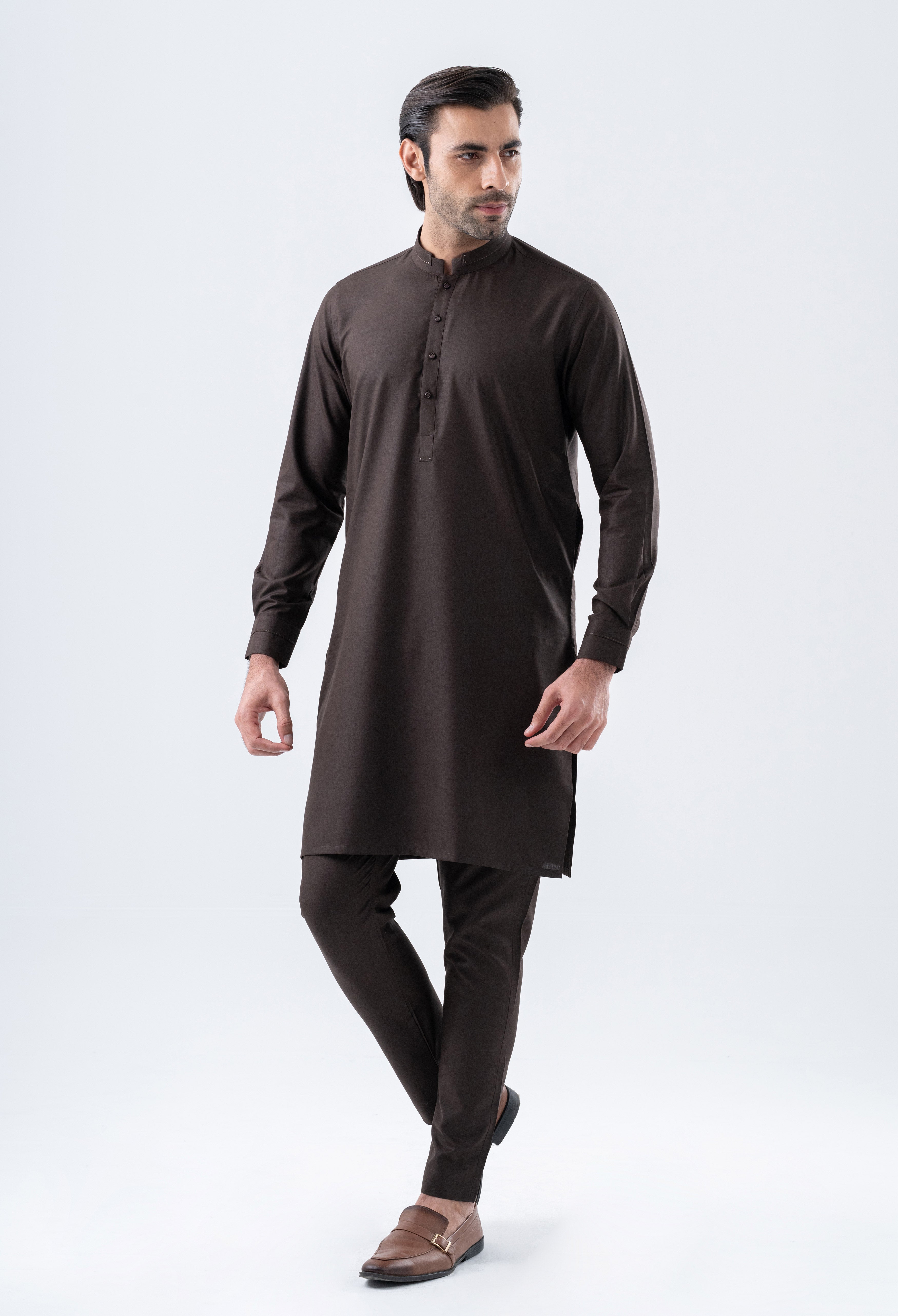 Chocolate Brown Detailing Kurta Pajama (GPS-000131