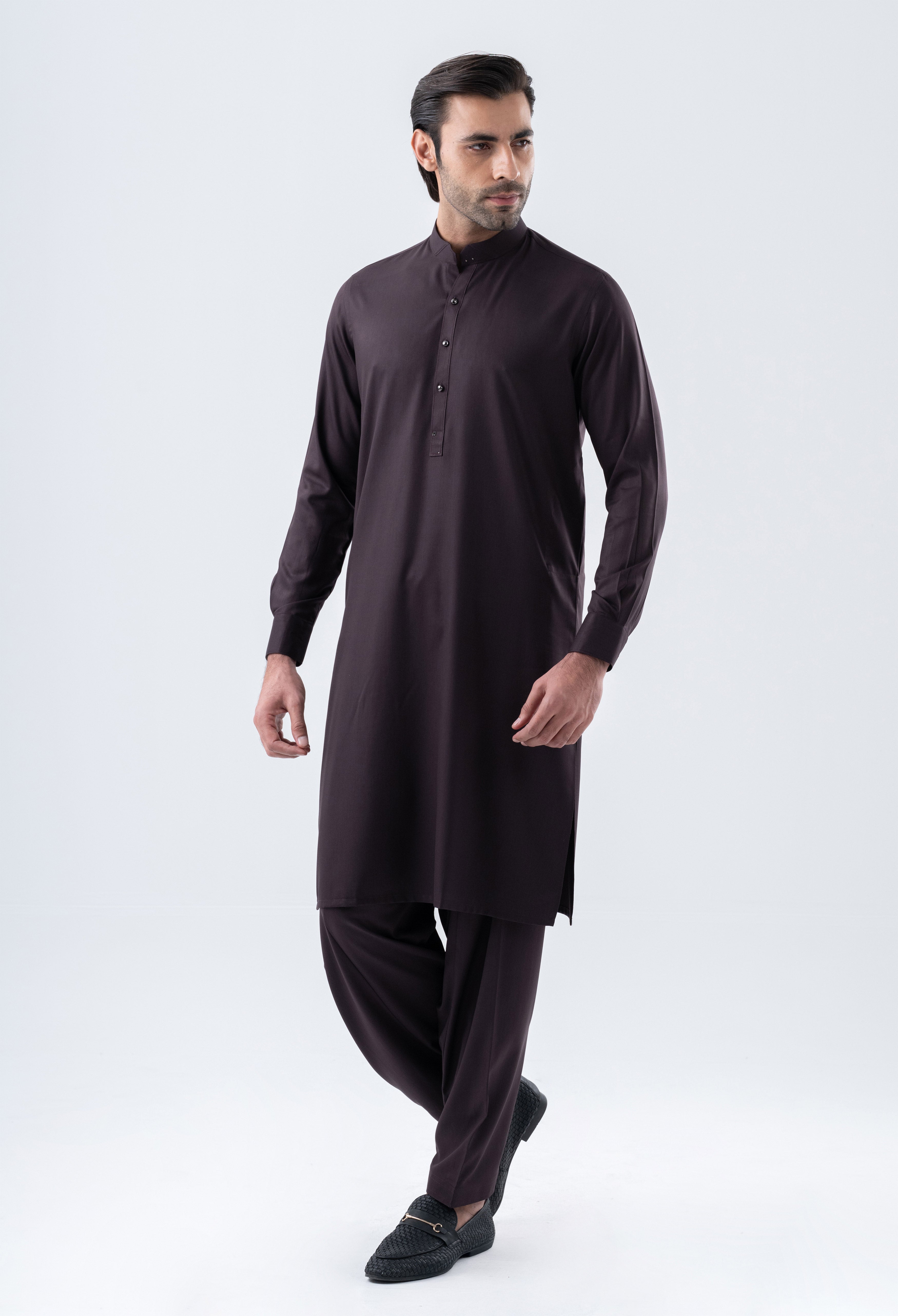 Burgundy Brown Detailing Kameez Shalwar