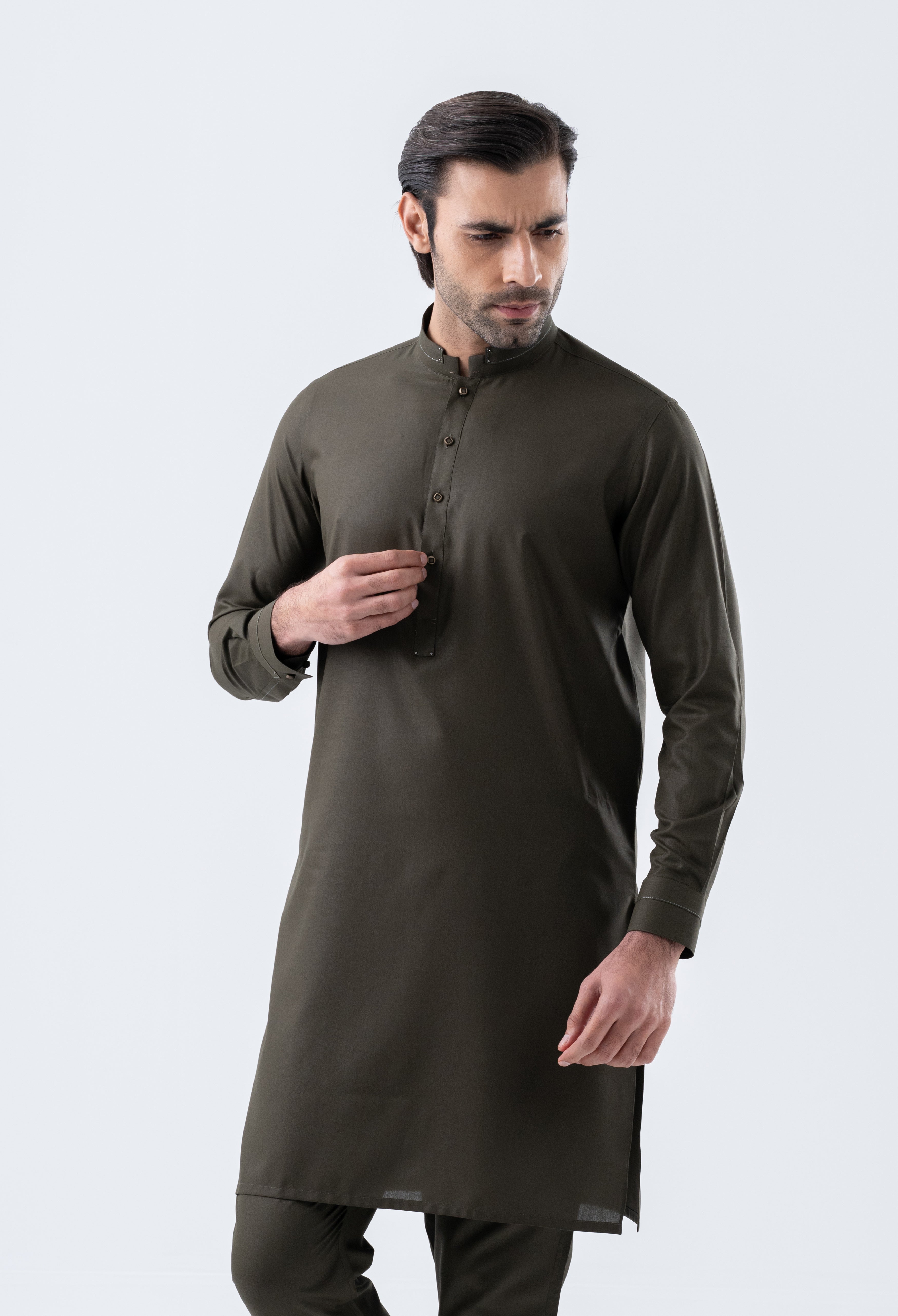 Army Green Detailing Kurta Pajama (GPS-000131)