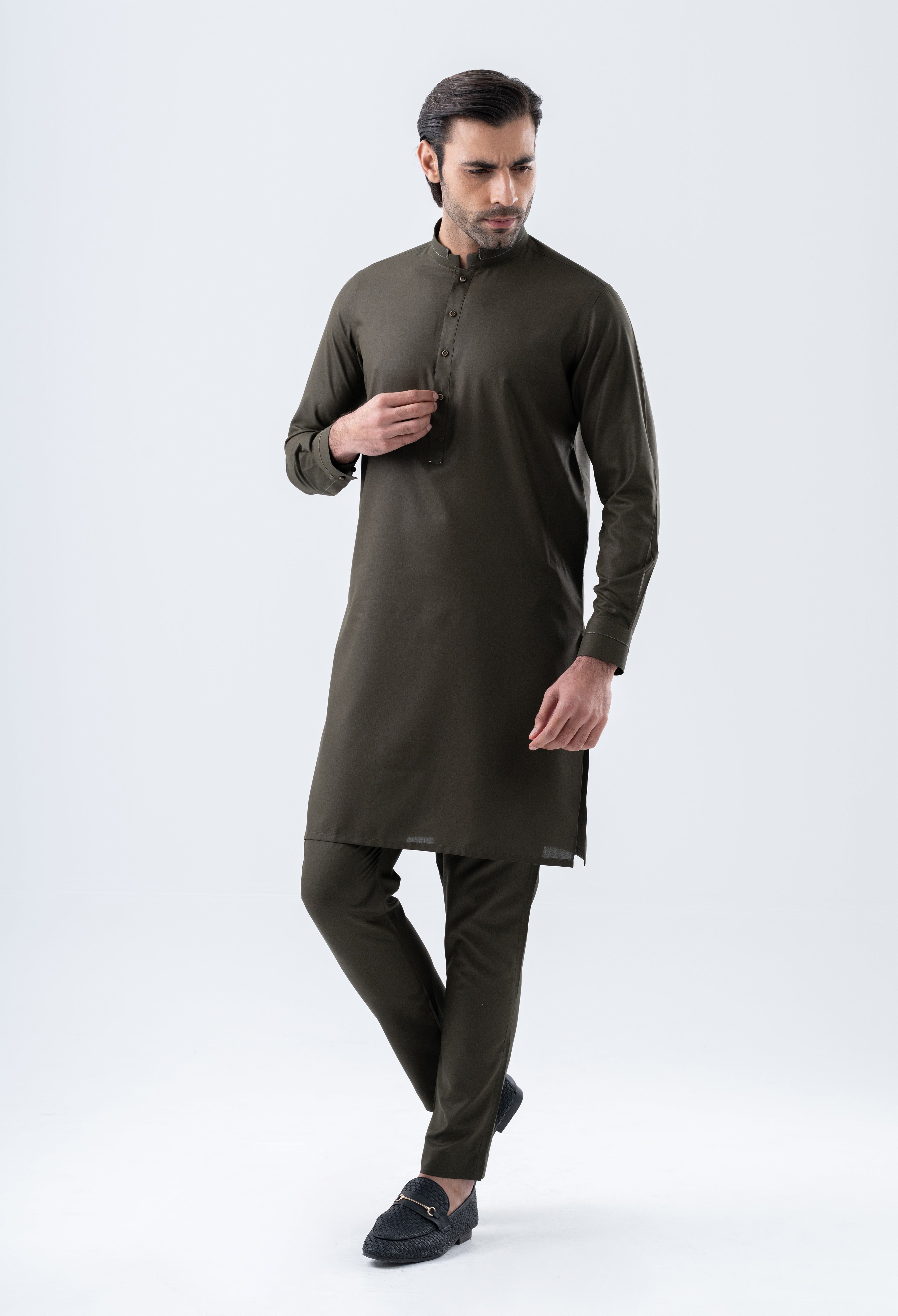 Army Green Detailing Kurta Pajama (GPS-000131)