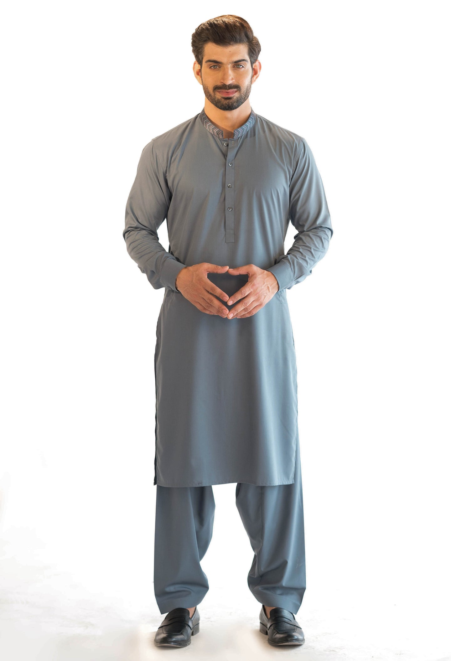 Mid Grey Embroidered Kameez Shalwar