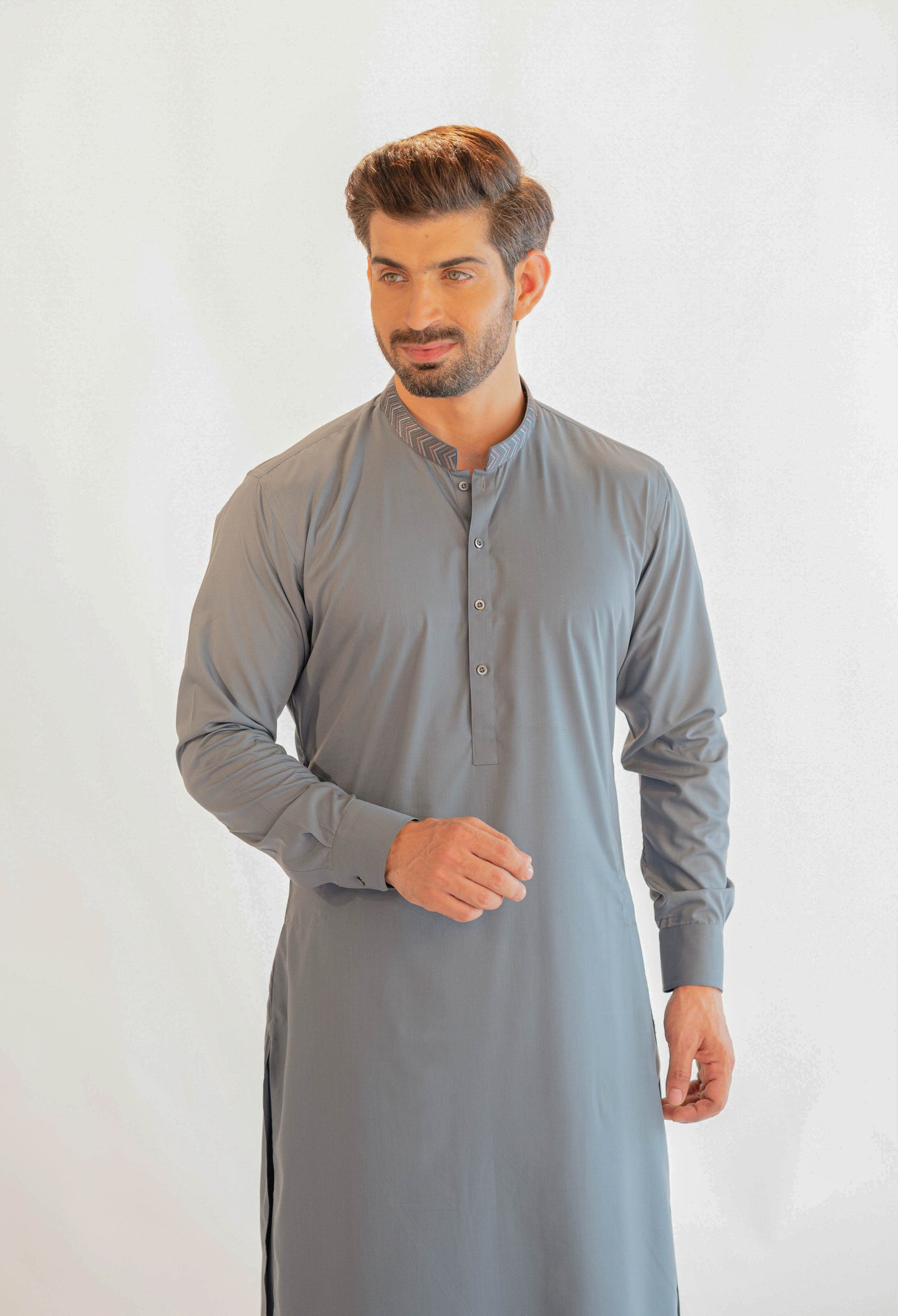 Mid Grey Embroidered Kameez Shalwar