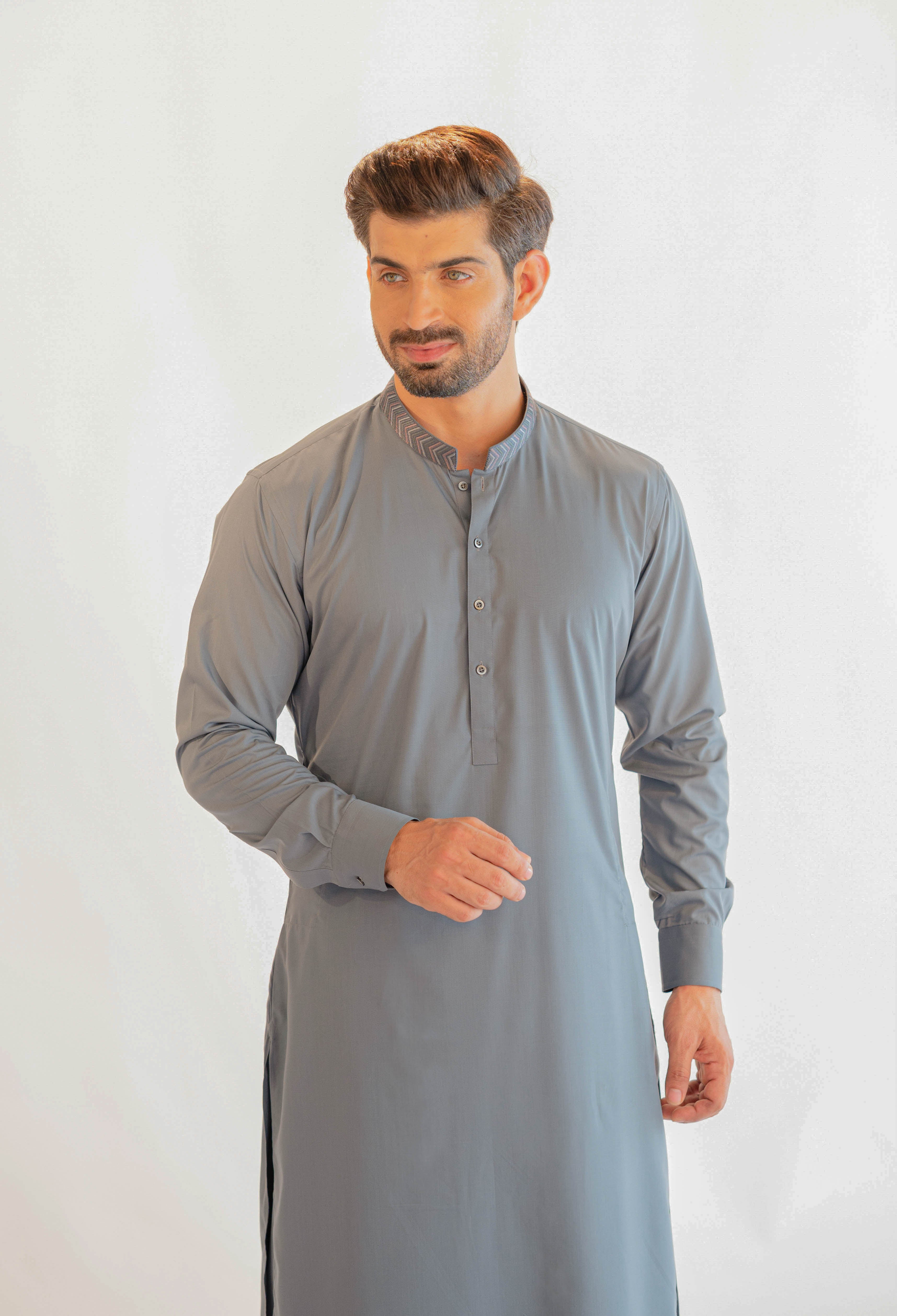 Mid Grey Embroidered Kameez Shalwar (GSS-000387)