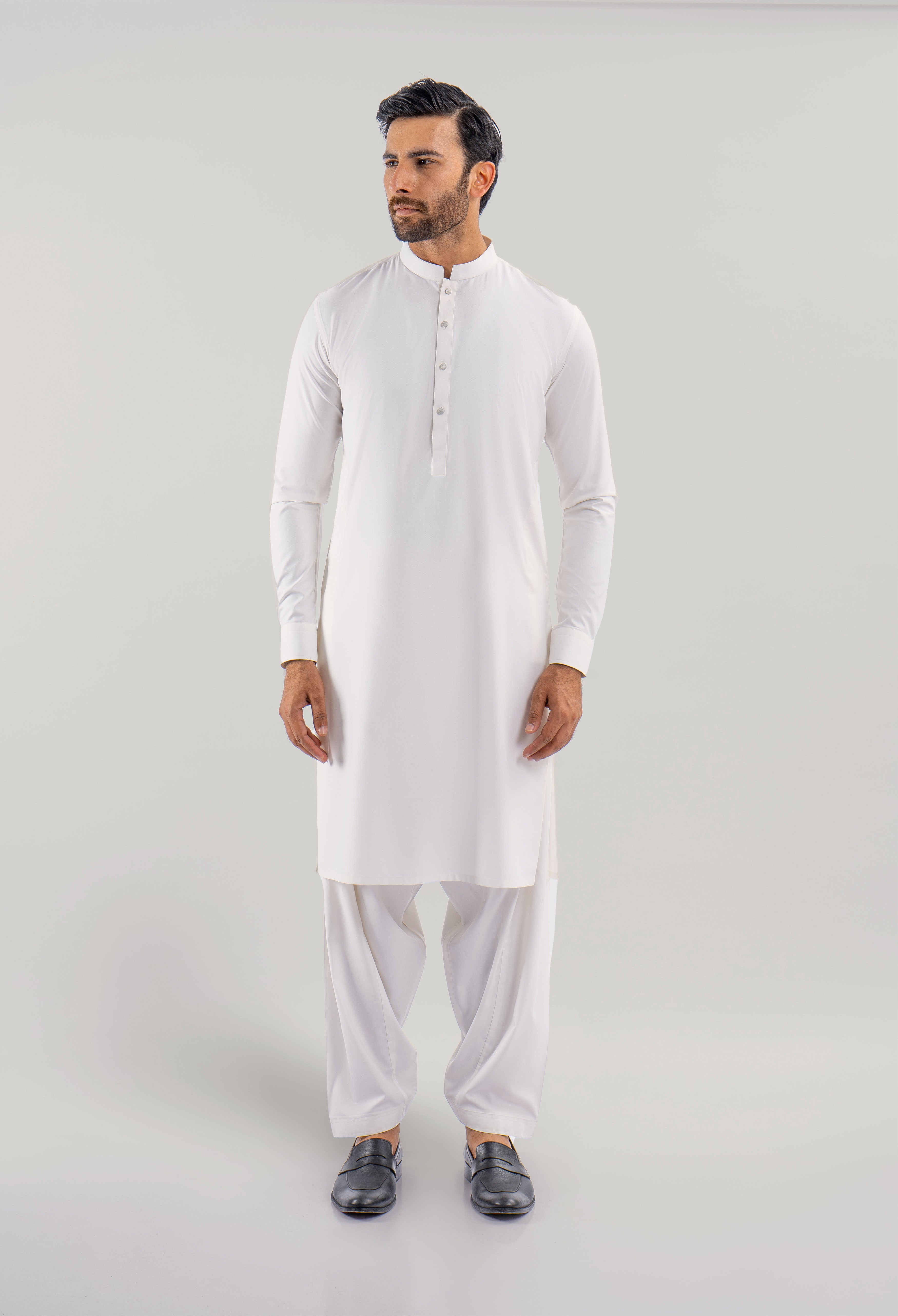 Floral White Blended kameez Shalwar (GSS-000437)