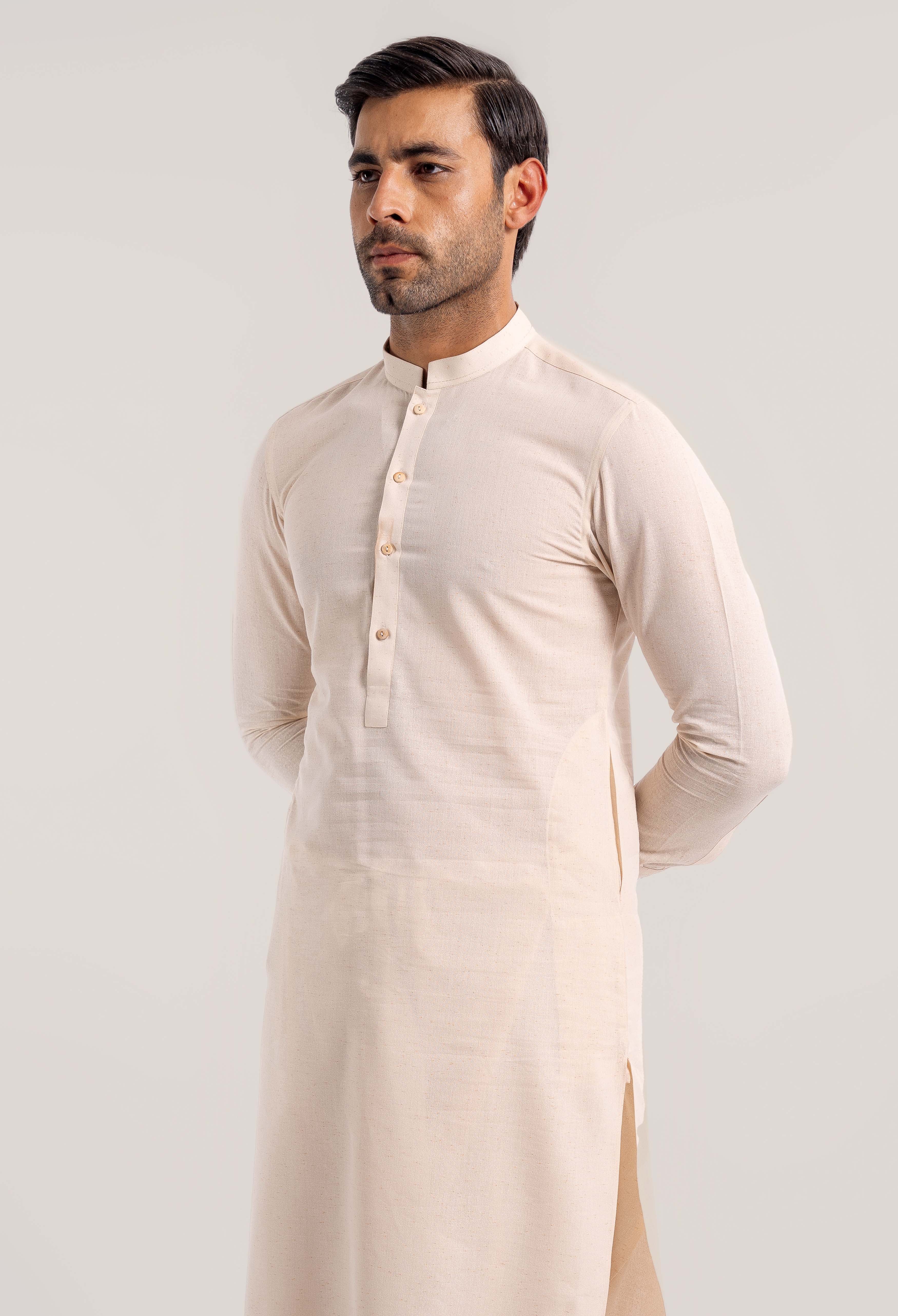 Milky White Cotton Kameez Shalwar (GSS-000421)