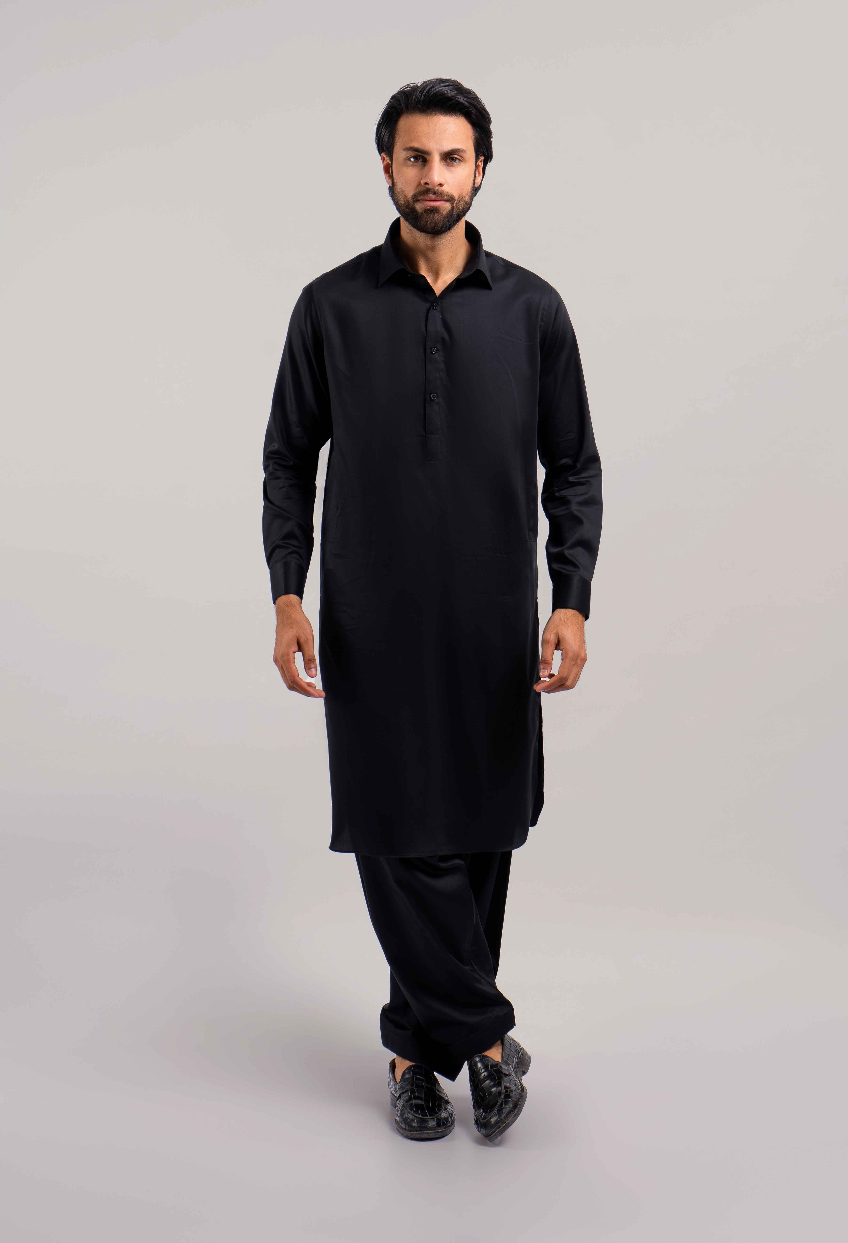 Night Black Cotton kameez shalwar (GSS-000429)