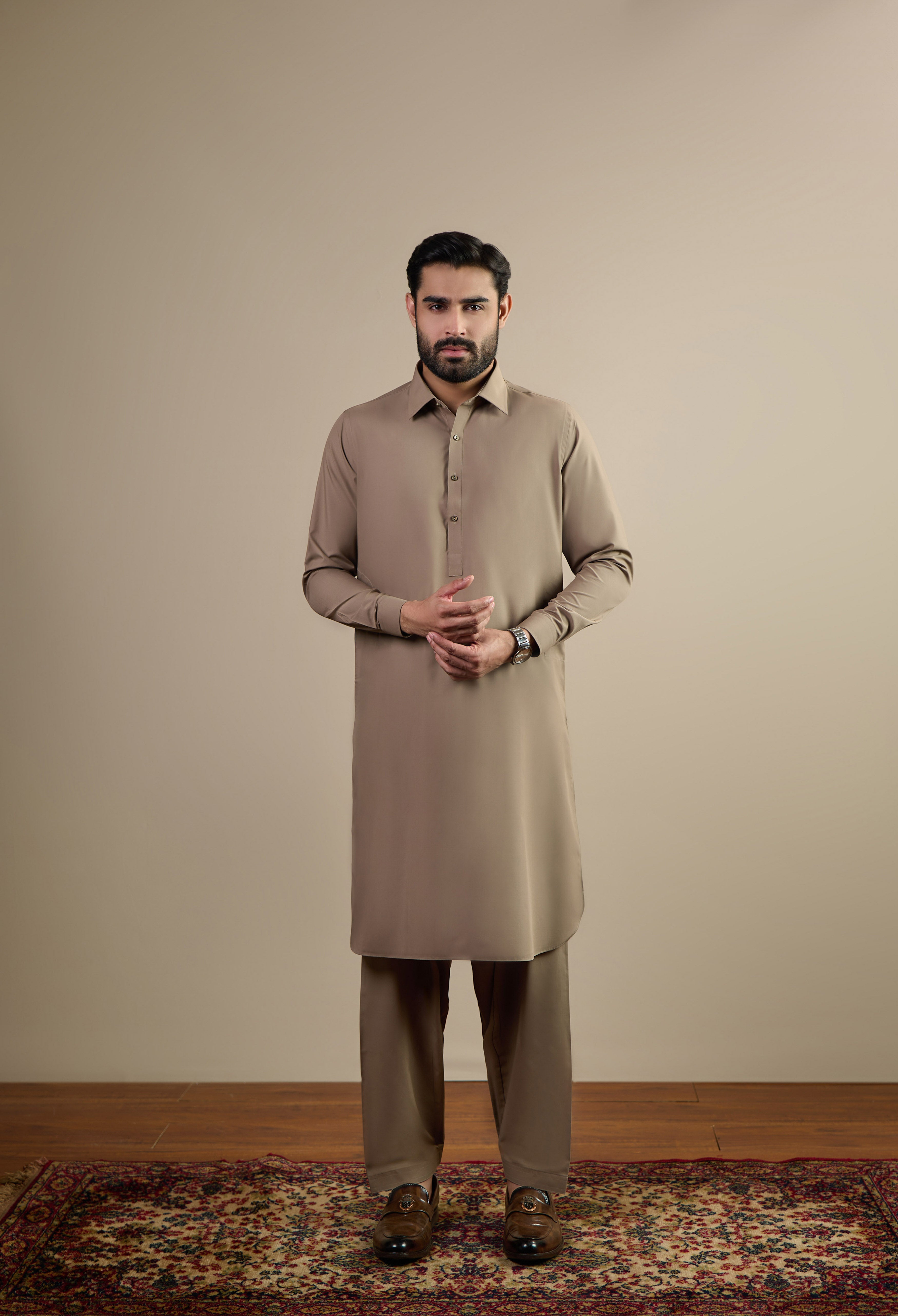 Fawn Beige Blended Kameez Shalwar