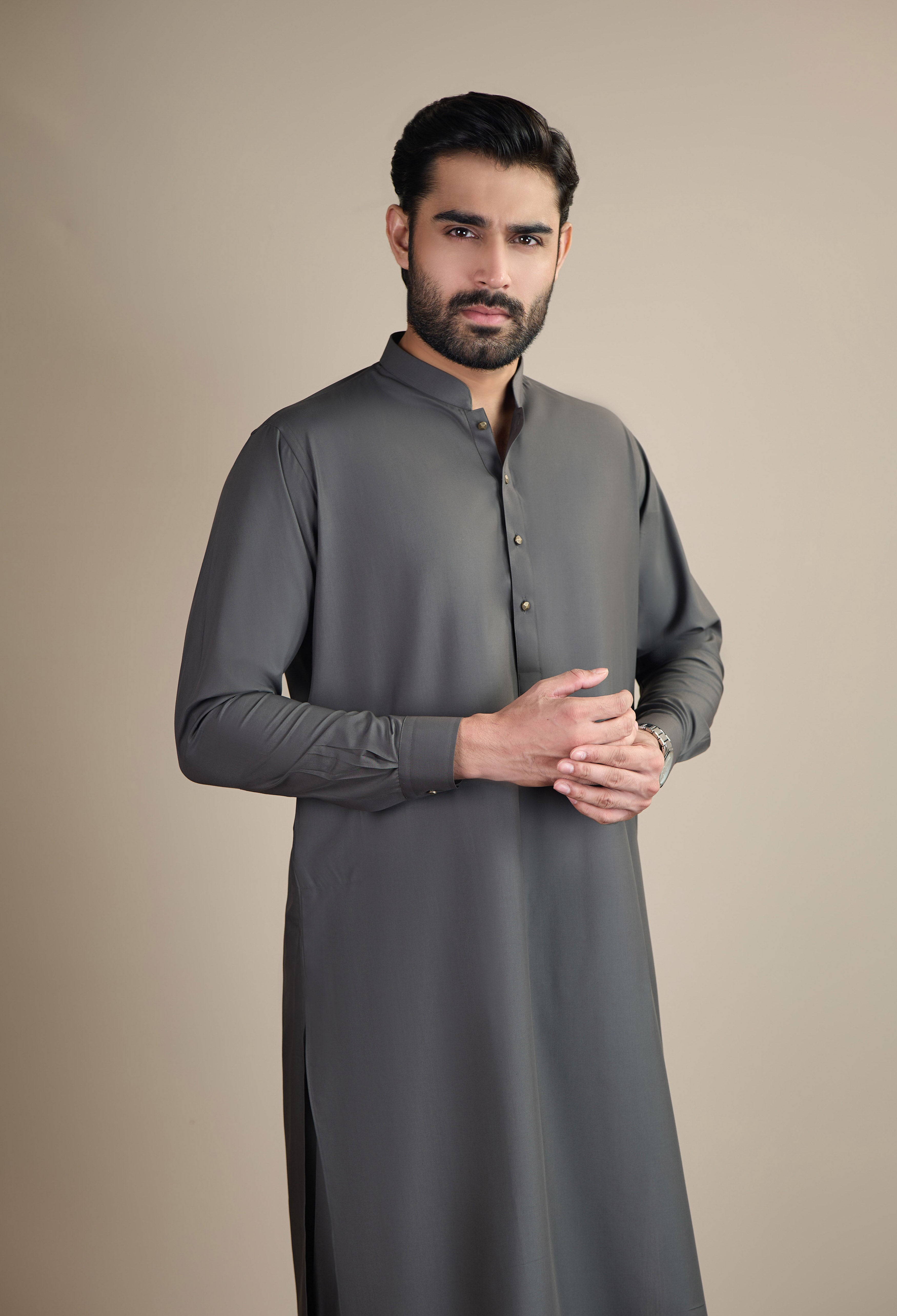 Olive Green Blended Kameez Shalwar