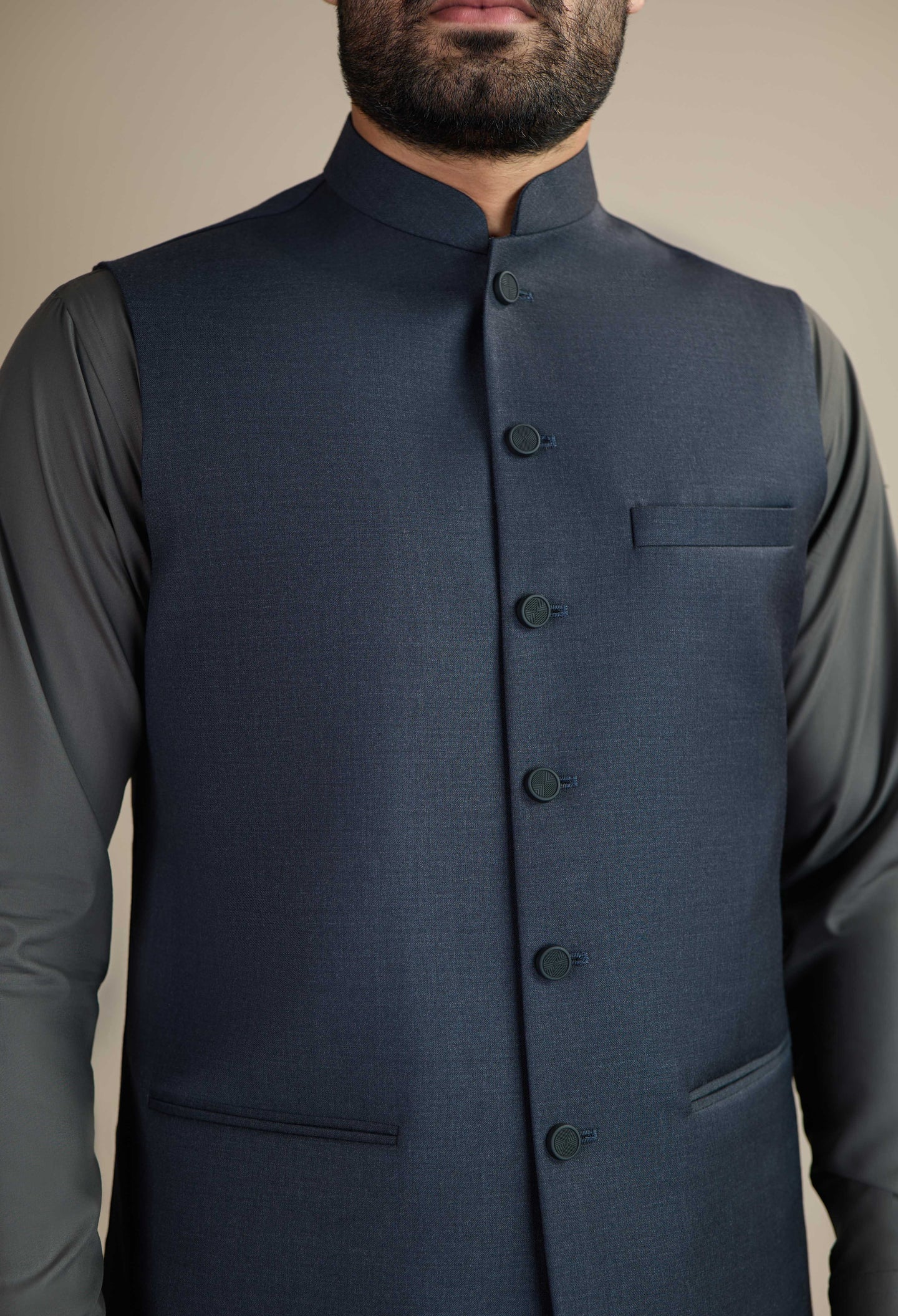 Dark Charcoal  Basic Wool Silk Waistcoat