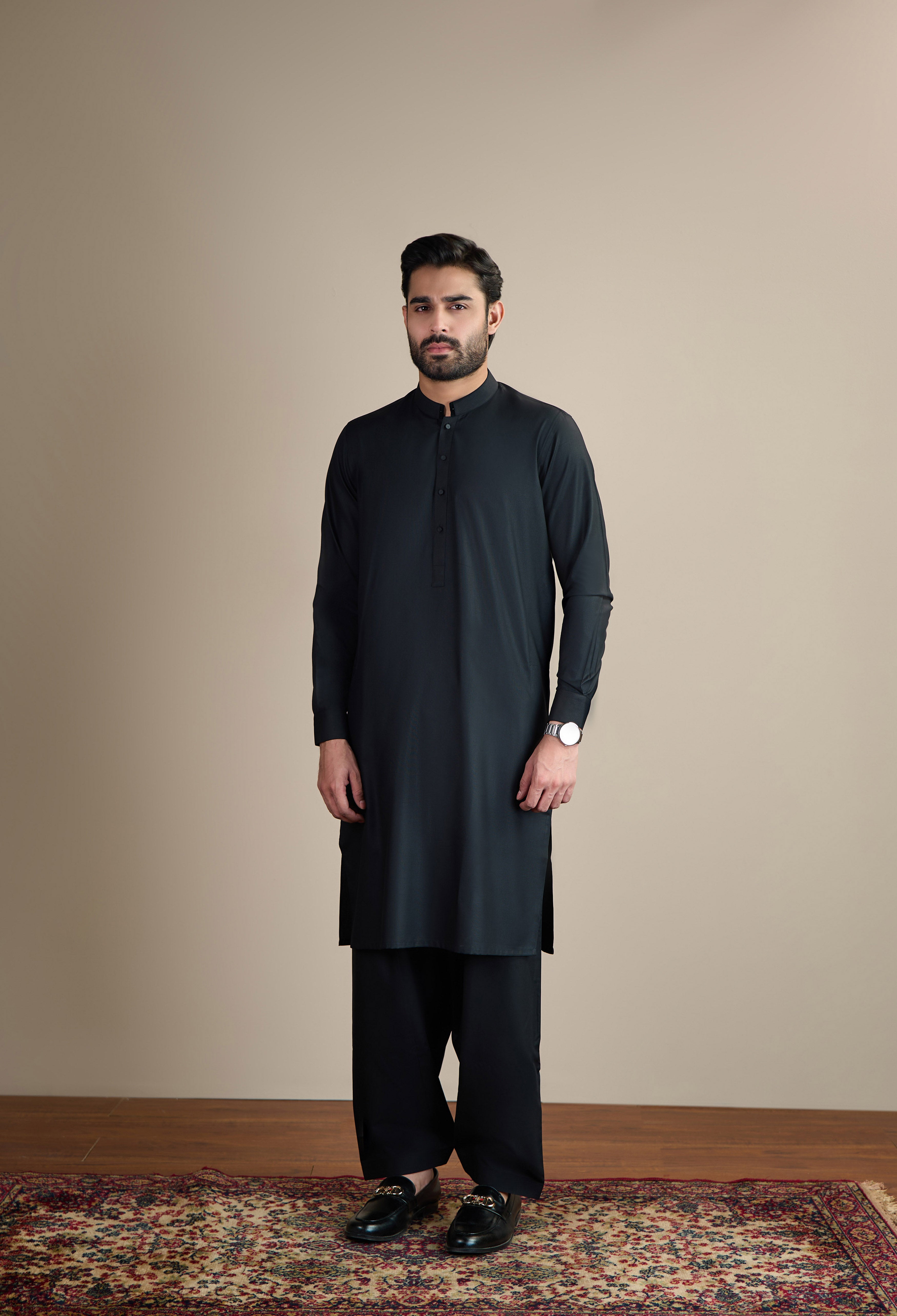Jet Black Blended Kameez Shalwar
