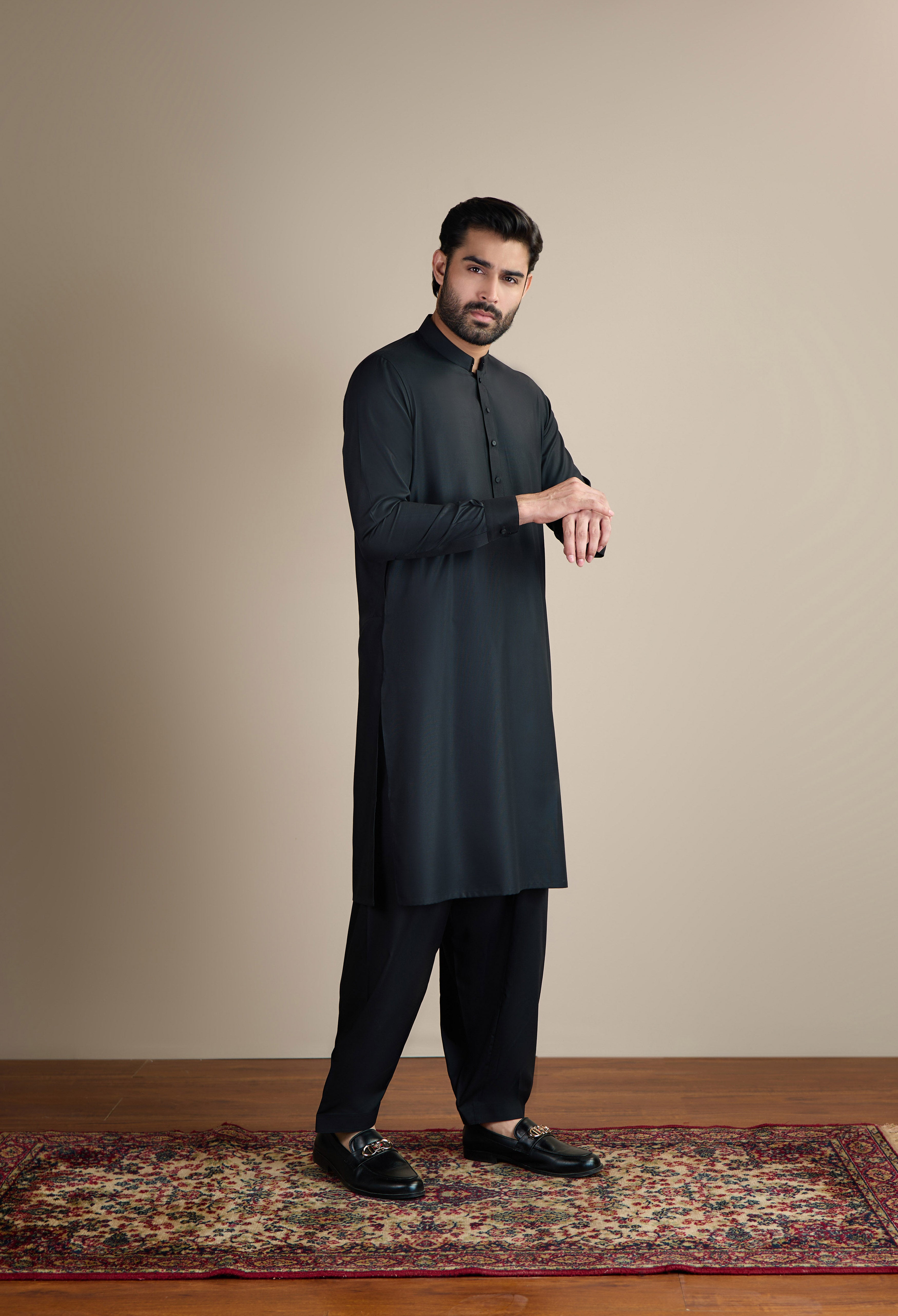 Jet Black Blended Kameez Shalwar
